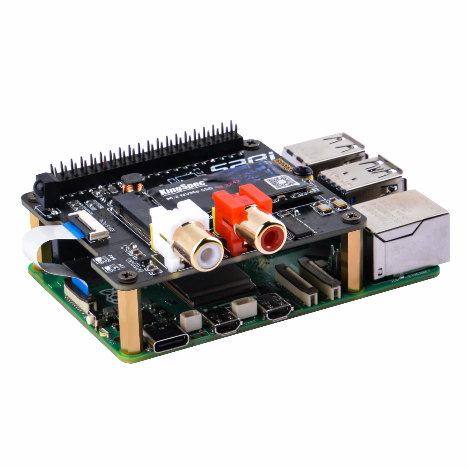 GeeekPi NVDAC PCIe to NVMe SSD Hat and DAC + Standard, HiFi DAC for Raspberry Pi 5 (SSD and Pi5 Board are not included)