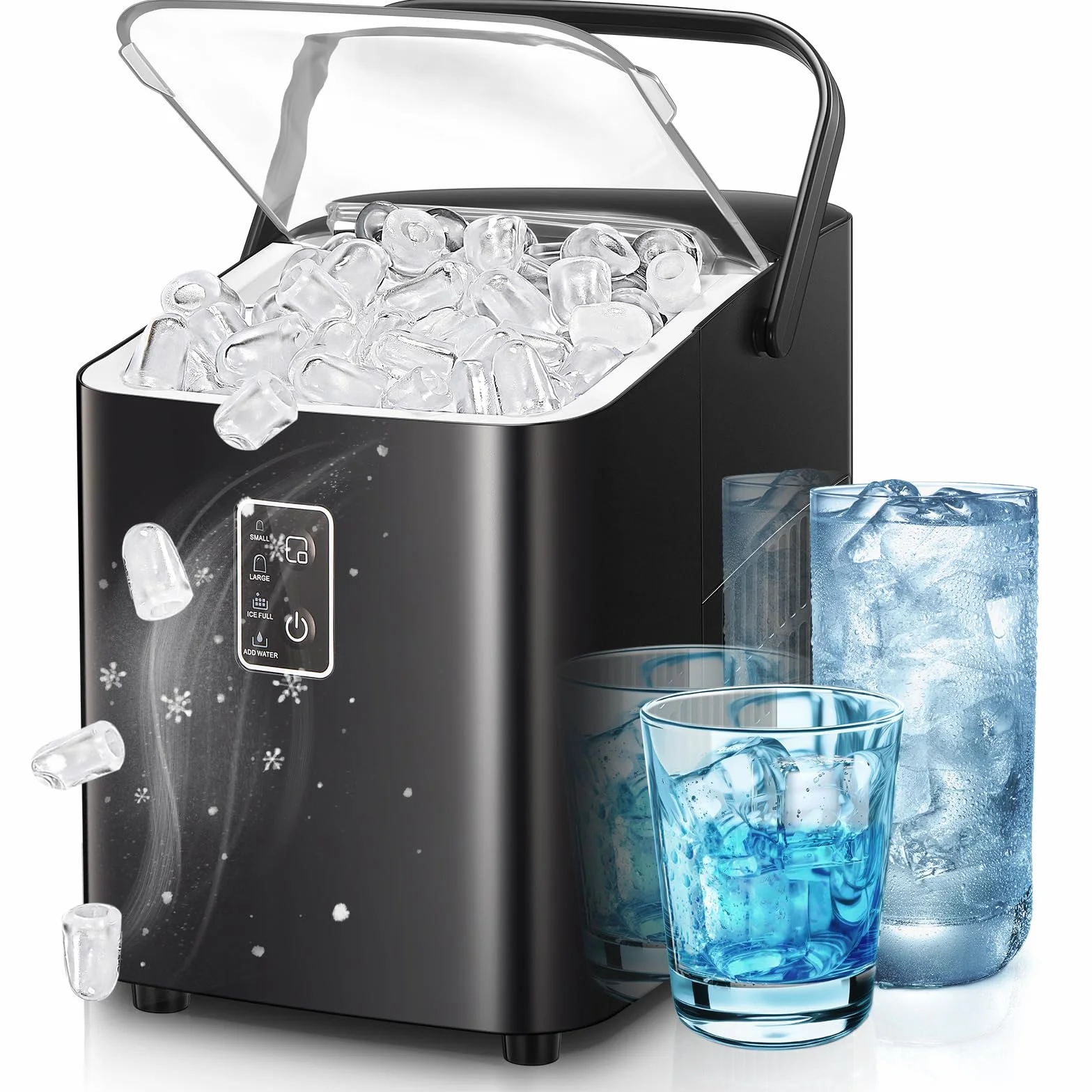 FOHERE Máquina de cubitos de hielo, 14 kg/24h, autolimpiable, 2 tamaños de cubitos, cocina