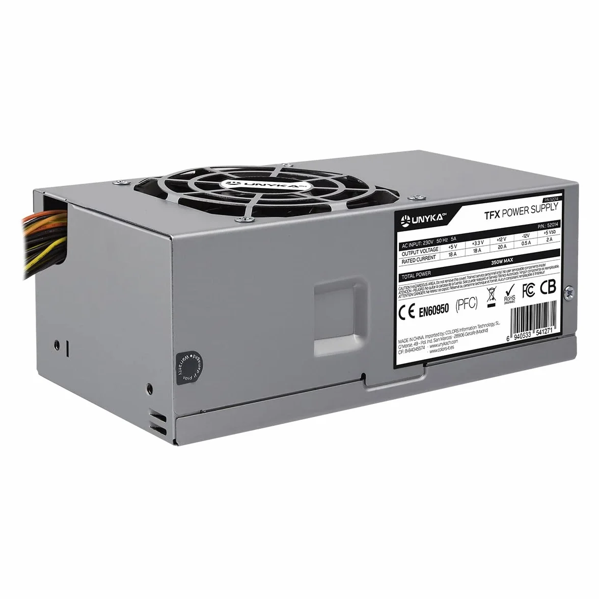 UNYKAch Fuente de Alimentación TFX 350W, con Ventilador de 80 mm Ultra Silencioso, Sistemas de Protección contra Sobretensión, Baja Tensión, Sobreintensidad y Cortocircuitos