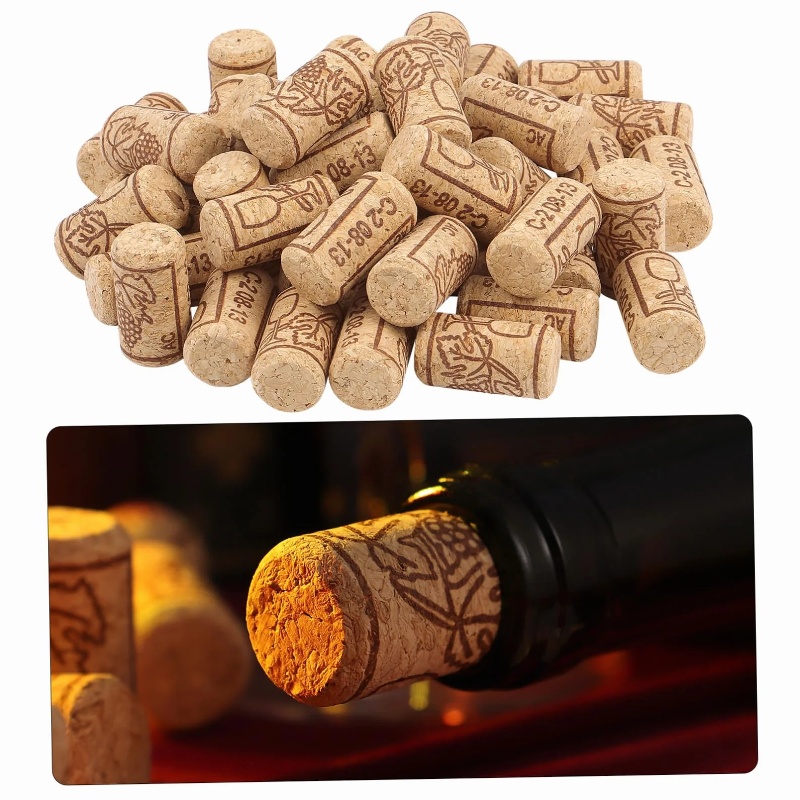 Corchos de Vino Naturales Tapones de Botella 100 unids 2.1 x 4 cm