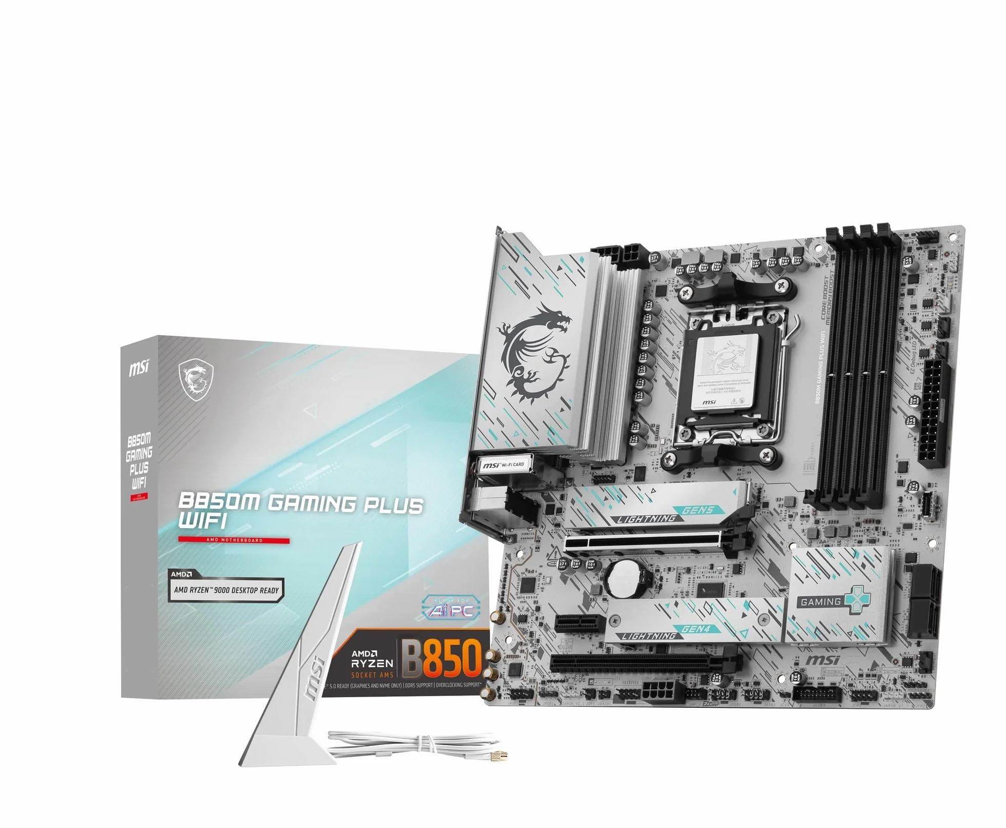 MSI B850M Gaming Plus WiFi Placa Base, mATX - Soporta procesadores AMD Ryzen 9000/8000 / 7000, AM5 - Memoria DDR5 Boost 8200+ MT/s (OC), PCIe 5.0 x16 & 4.0 x4, M.2 Gen5, Wi-Fi 7, 5G LAN