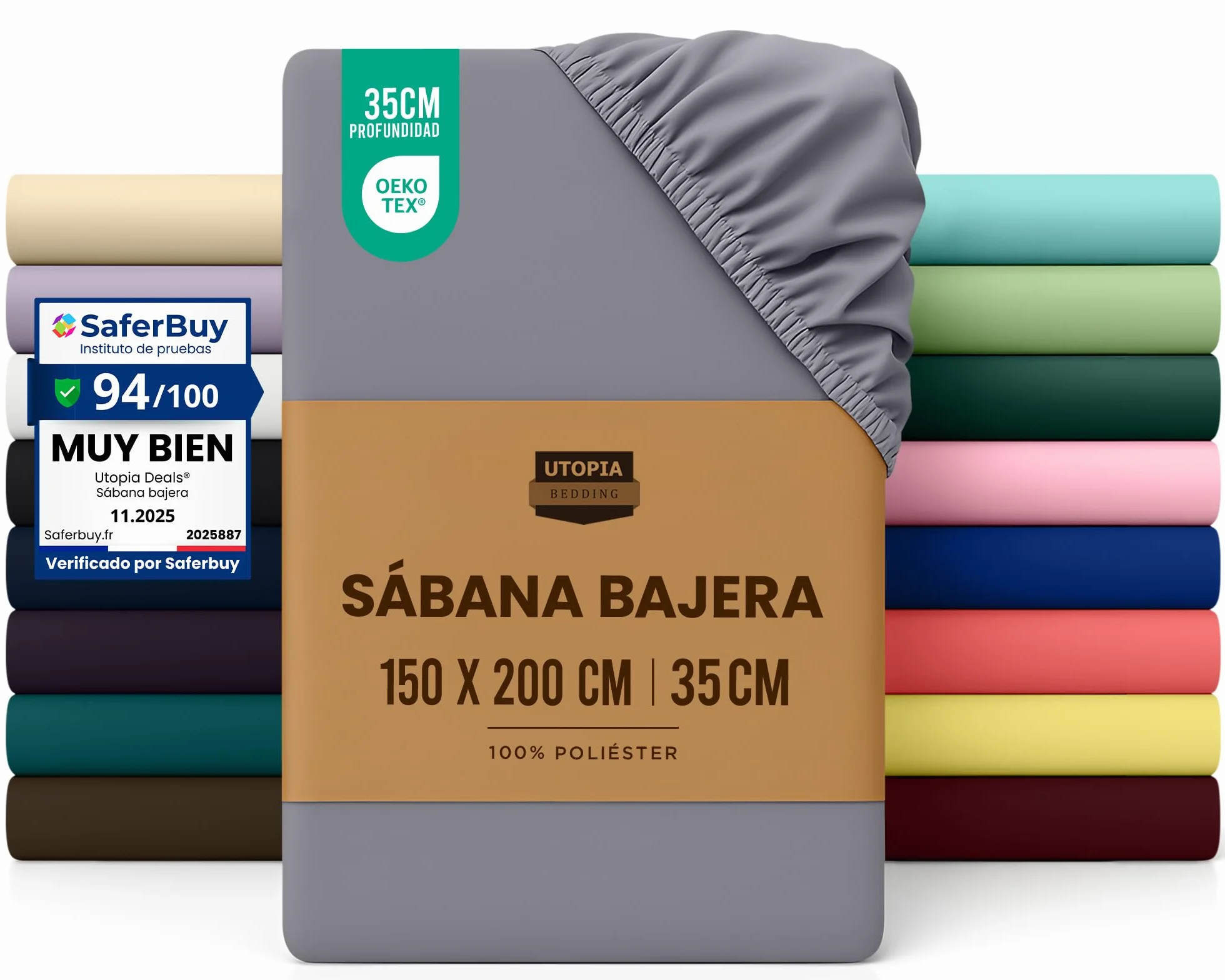 Utopia Bedding Sabana Bajera 150x190/200 - Gris - Certificado Oeko Tex - Bolsillo Profundo - Microfibra Cepillada (Cama 150)