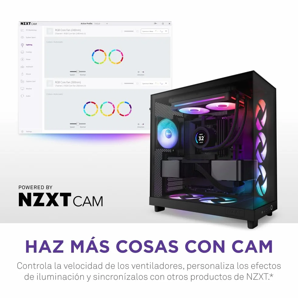 NZXT F240 RGB Core - Unidad de 240 mm con 2 ventiladores RGB de 120 mm - Control de velocidad e iluminación - Alta presión estática y flujo de aire - 8 LED aRGB por ventilador - Negro