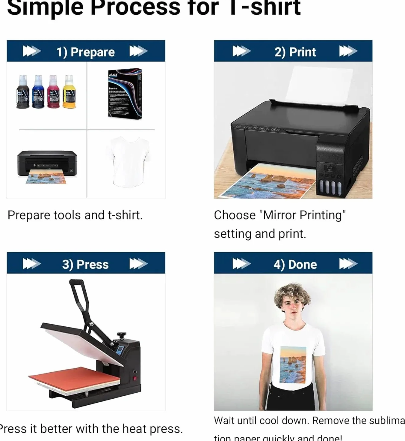 akaca Tinta de Sublimación 508ml Transferencia de Prensa de Calor en Camiseta, Taza, Cajas del Teléfono, etc., Compatibles con Epson EcoTank Supertank Impresoras ET-2760 ET-2800 ET-2803 ET-2850