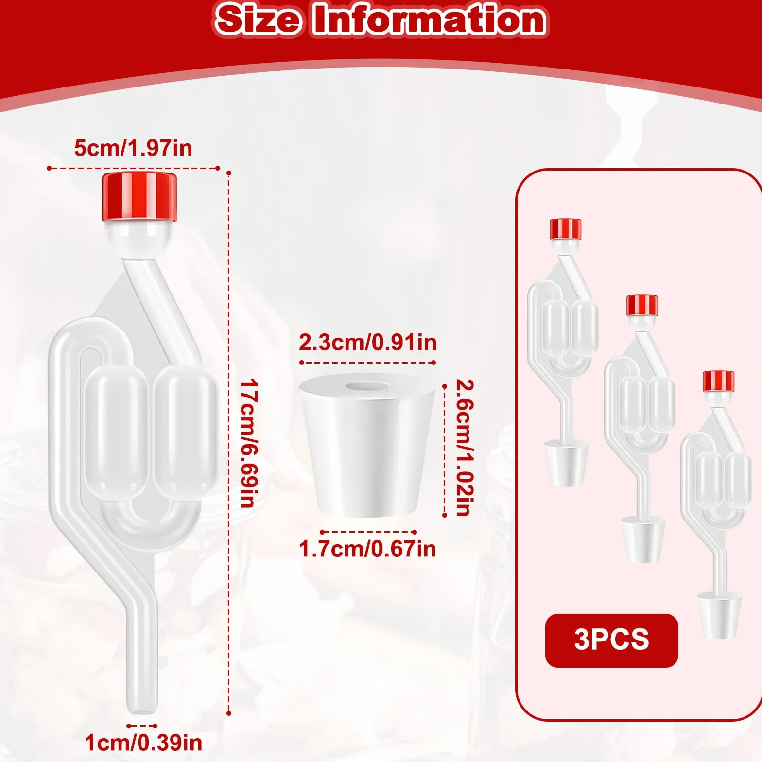 Airlock Esclusa de Aire Fermentación Plástico, 3 Pcs Tubo con Tapón de Silicona para Elaboración de Cerveza