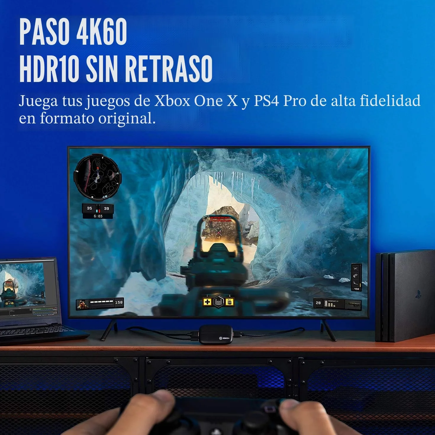 Elgato HD60 S+, capturadora externa, streaming y grabación a 1080p60 HDR10 o 4K60 HDR10 con latencia ultrabaja en PS5, PS4/Pro, Xbox Series X/S, Xbox One X/S, en OBS y otros, funciona con PC y Mac