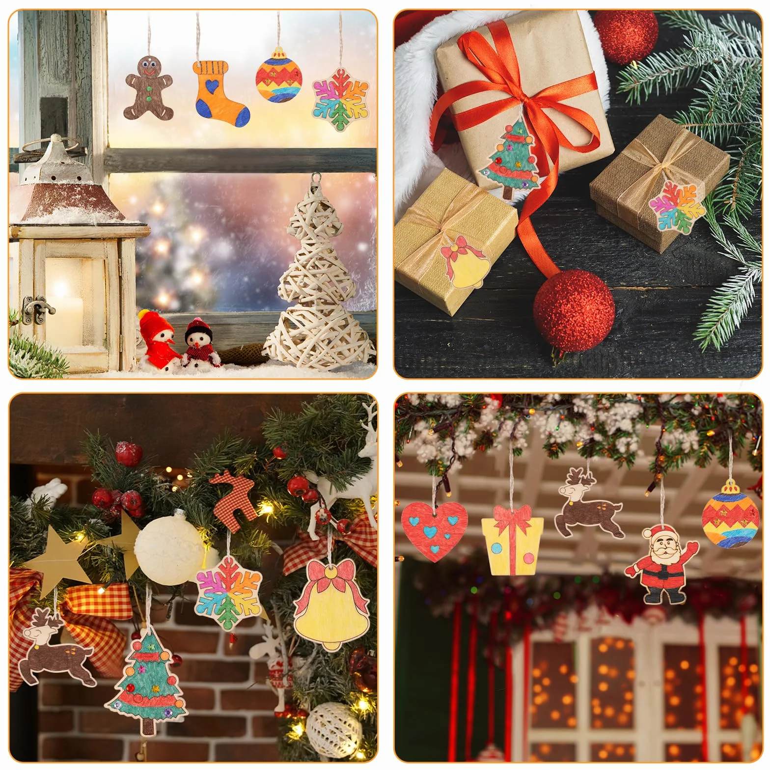 Adornos Navidad Madera 416Pc Decoracion Navidad Artesanía DIY Colgantes Arbol