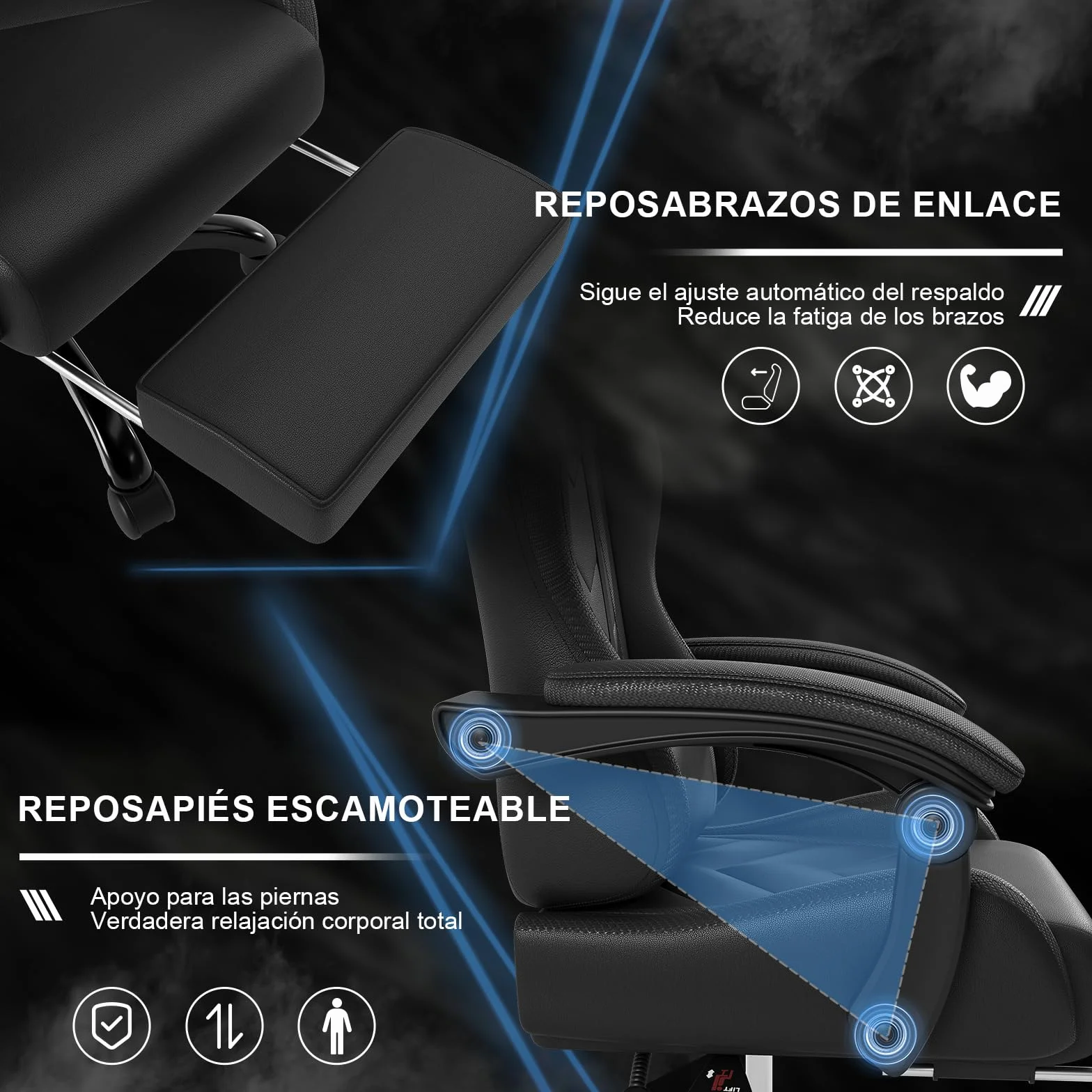 Devoko Silla Gaming con Masajeador y Reposapiés Reclinable 90-135° 150 kg Negro