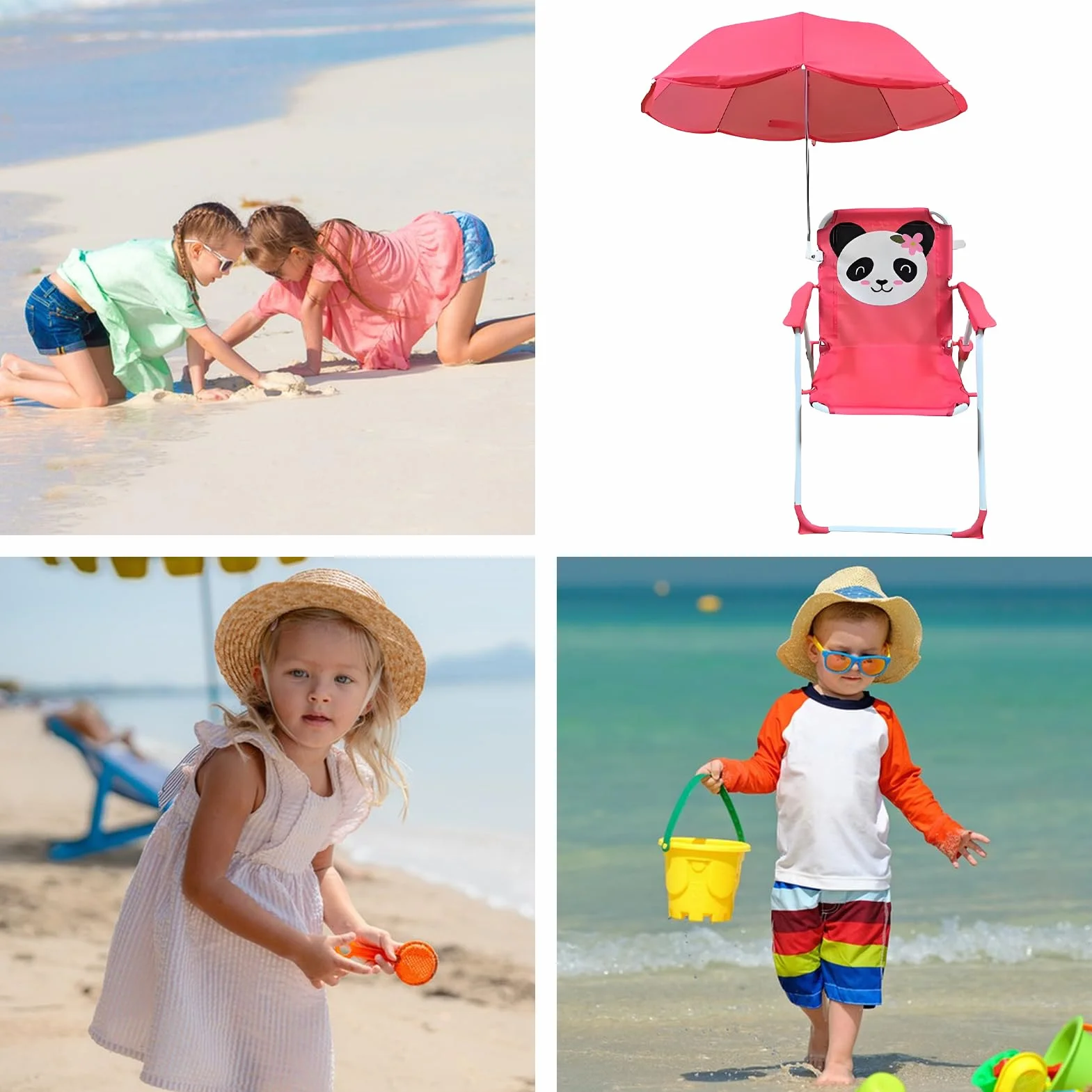 Silla de Playa Infantil Plegable con Paraguas, Ligera y Resistente al Viento