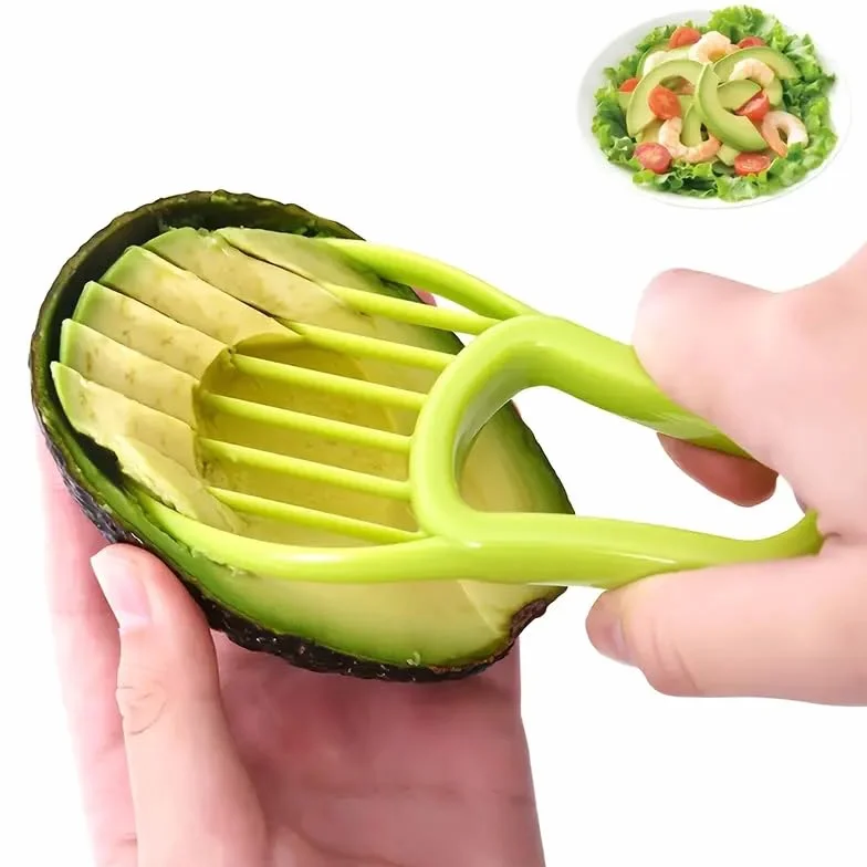 CHEFZOCO Cortador de Aguacates, Rebanador de Aguacate, Herramienta Multifuncional de Plástico y Acero Inoxidable, Verde