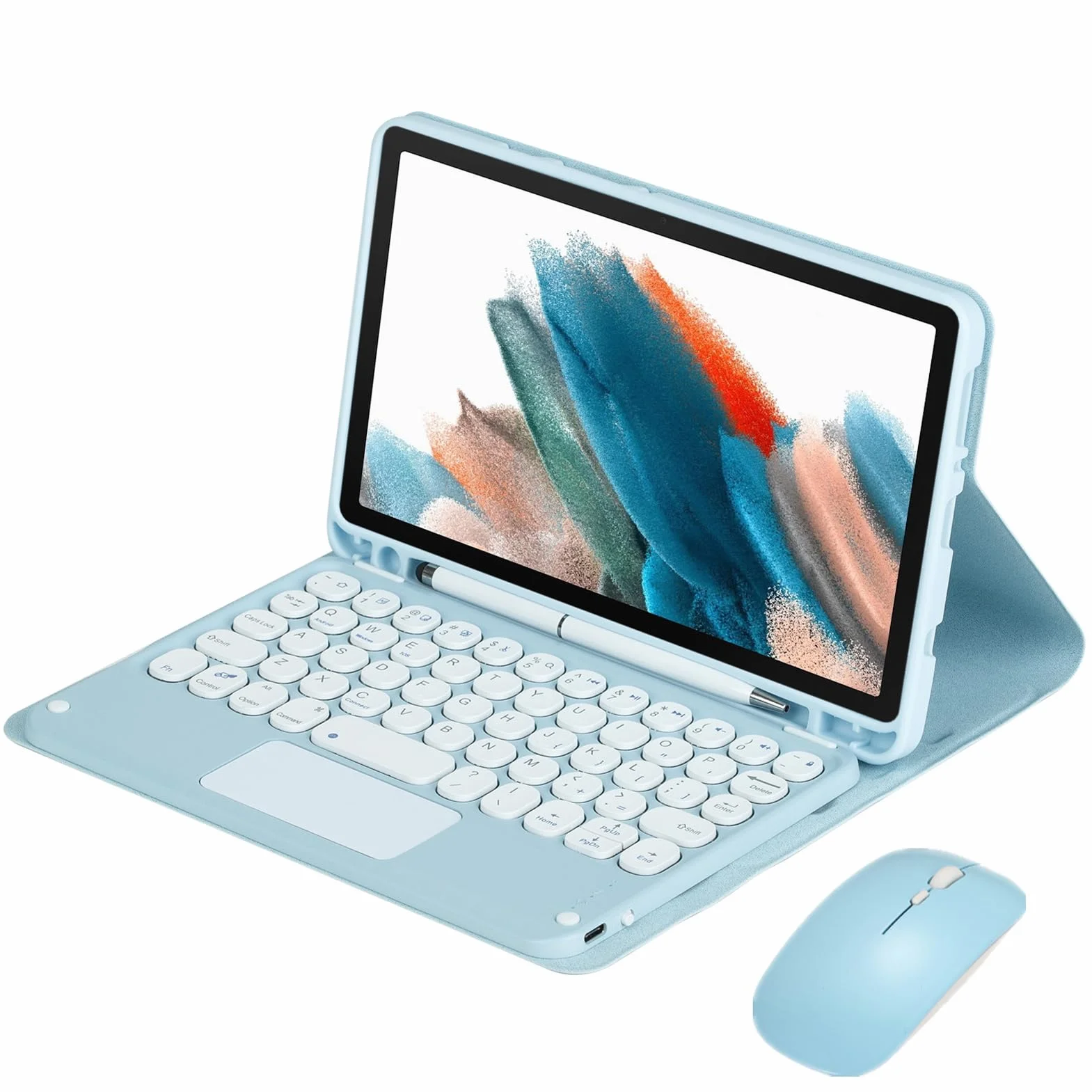 Funda con Teclado Touchpad Tablet Samsung Galaxy Tab A9 8,7" 2023 (SM-X110/SM-X115/SM-X117), Teclado Táctil Magnético Desmontable Español Ñ con Ranura para Lápiz, Azul con Touchpad y Ratón