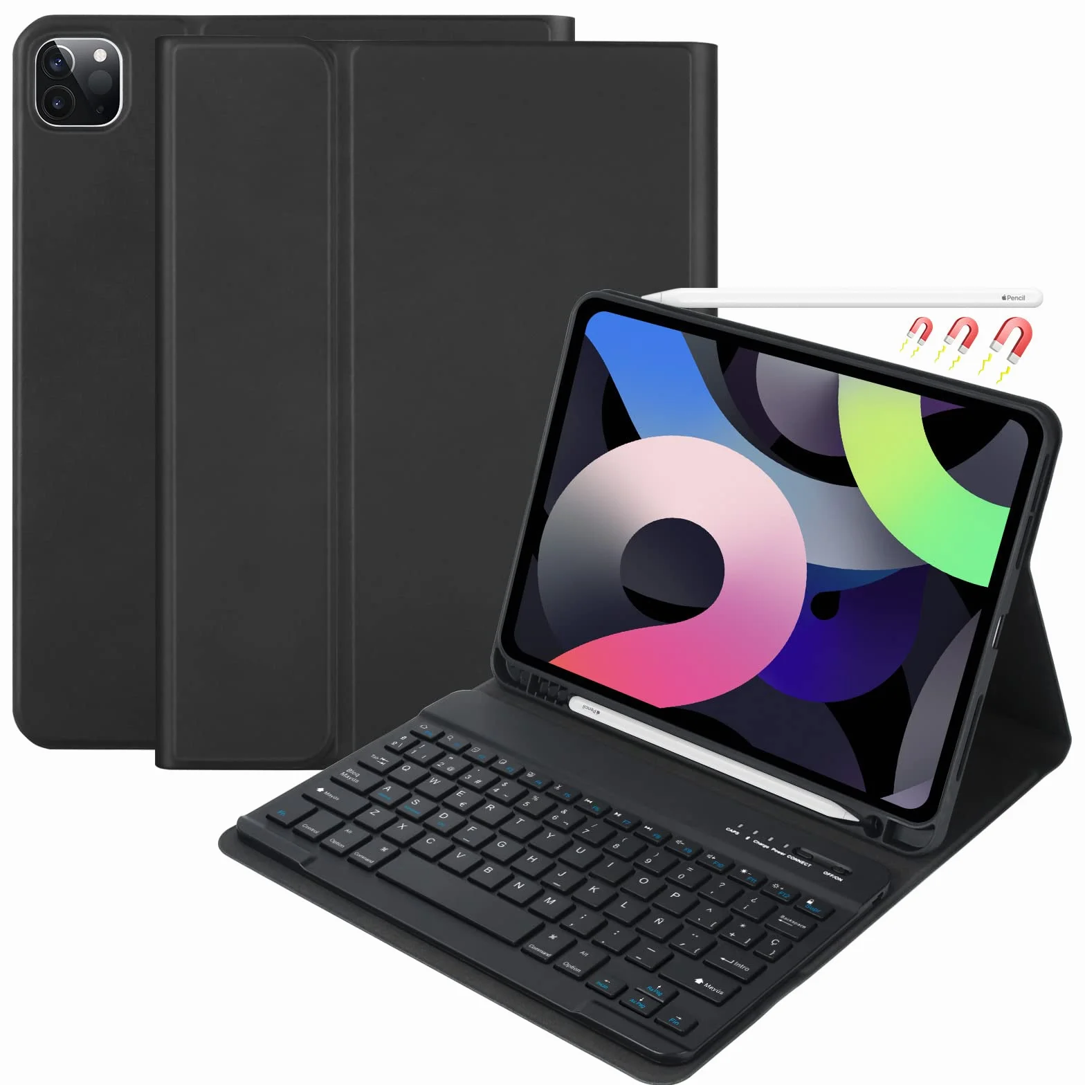 CC Store Teclado iPad Air 11(M2,2024/M3,2025), Funda Teclado para iPad Pro 11 4/3/2/1 Gen, iPad Air 5/4 Gen, Español Ñ, Keyboard Inalámbrico Bluetooth Desmontable y Fundas con Soporte de Lápiz