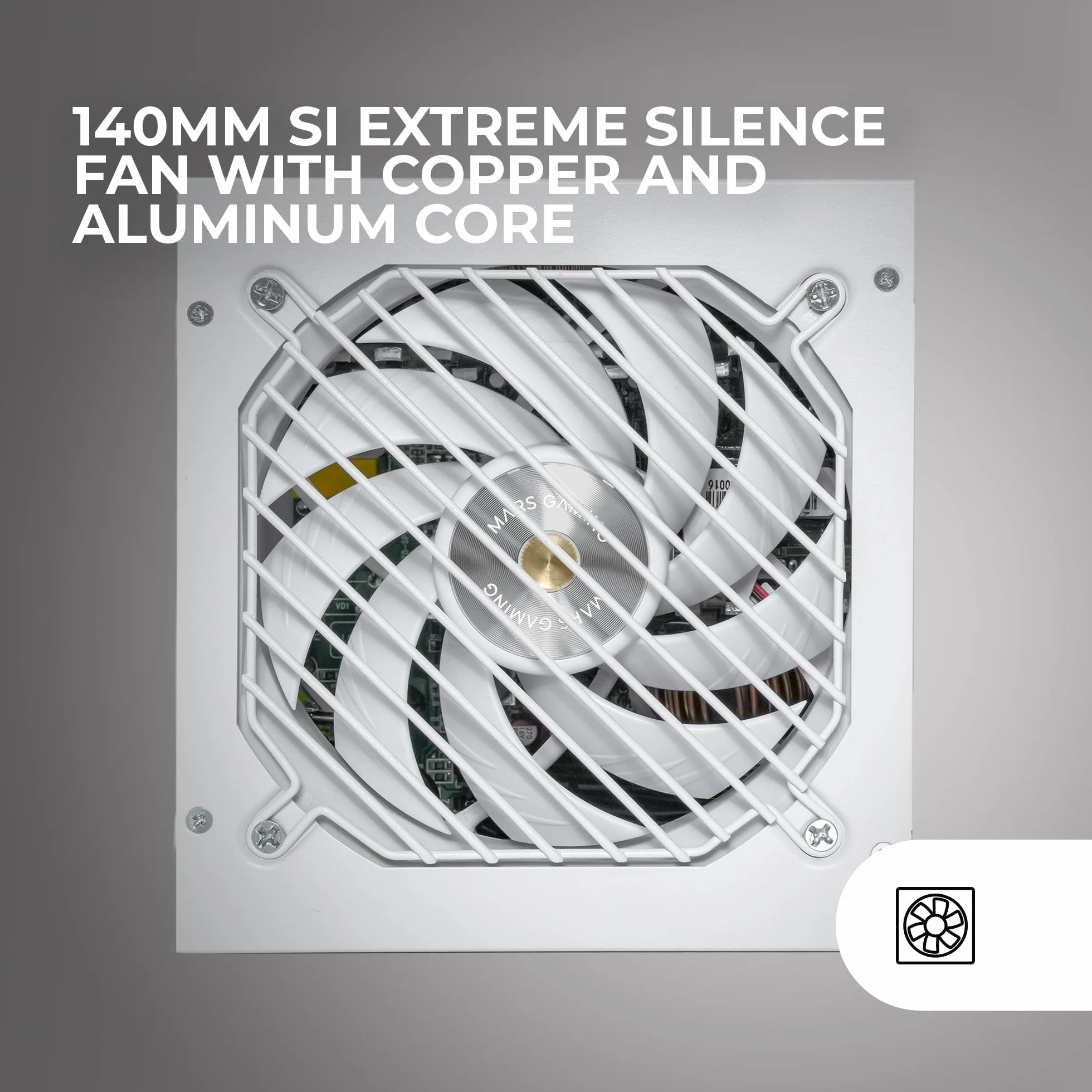 Mars Gaming MPB1000SIM, Fuente Alimentación Full Modular ATX 1000W, 7 Años Garantía, 80Plus Gold 90%, Ventilador SI Extreme Silence 140mm, Tecnologías AI2-RPM, Condensadores Japoneses, Blanco