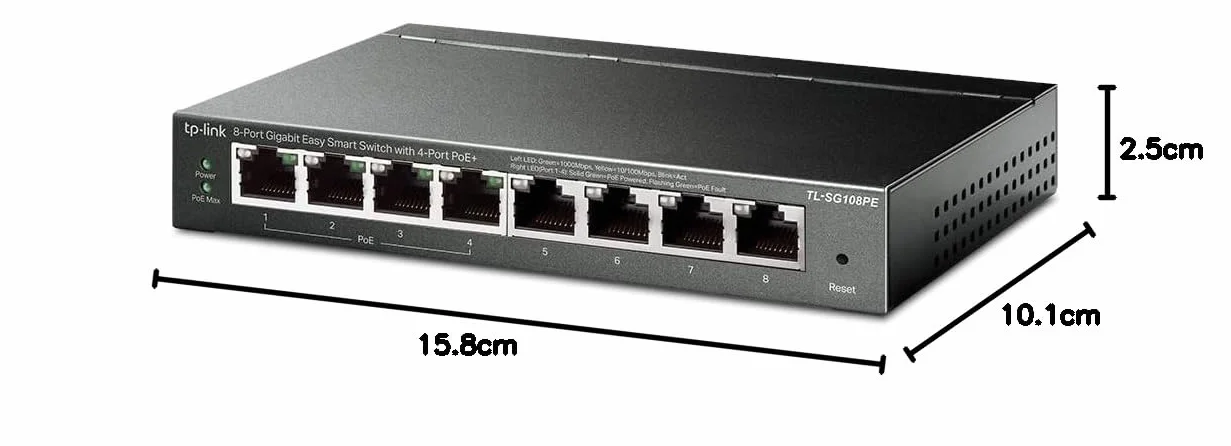 TP-Link TL-SG108PE Interruptor Gigabit PoE (Easy Smart, Administrado de 8 Puertos con 55W 4-PoE, Plug and Play, Escritorio, Metal, Toda la Vida, Cumple con IEEE 802.3af)