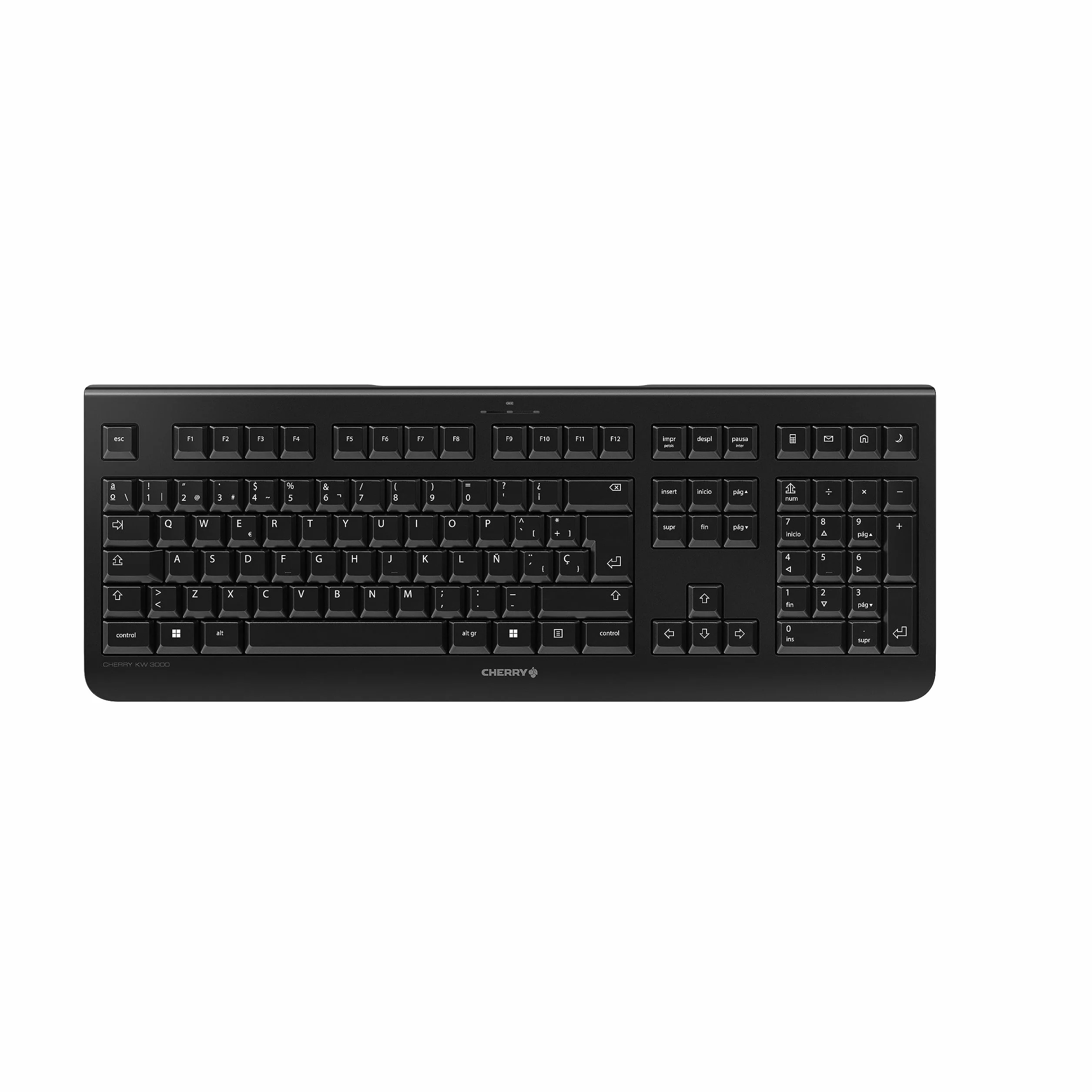 CHERRY KW 3000, Teclado Inalámbrico con Teclado Numérico, Distribución de Teclado Español (QWERTY), Radiofrecuencia de 2,4 GHz, Teclas Silenciosas, Diseño Plano, Funciona con Pilas, Negro