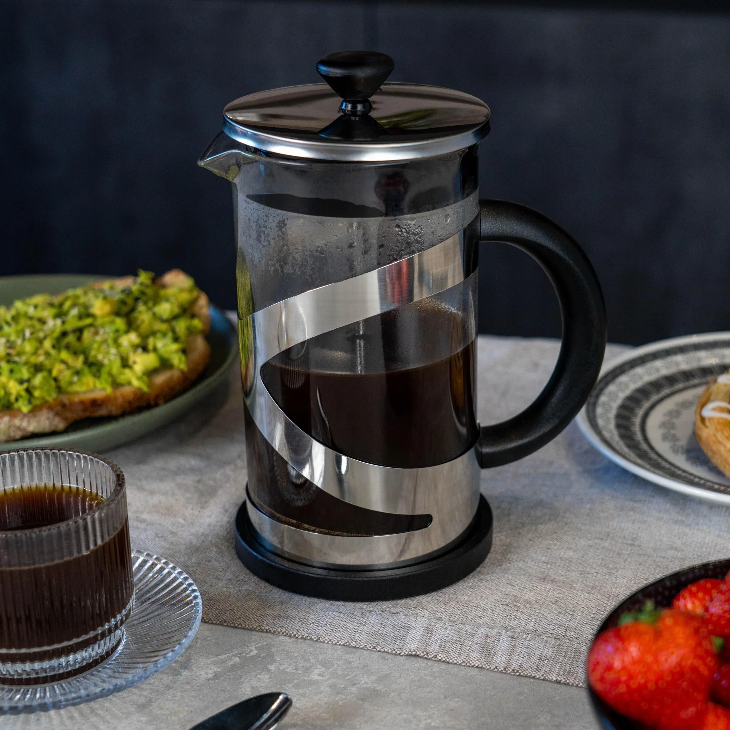 Café Olé Classico Cromo Cafetera Francesa 350 ml Filtro de Malla de Acero Inoxidable Vidrio Cromado