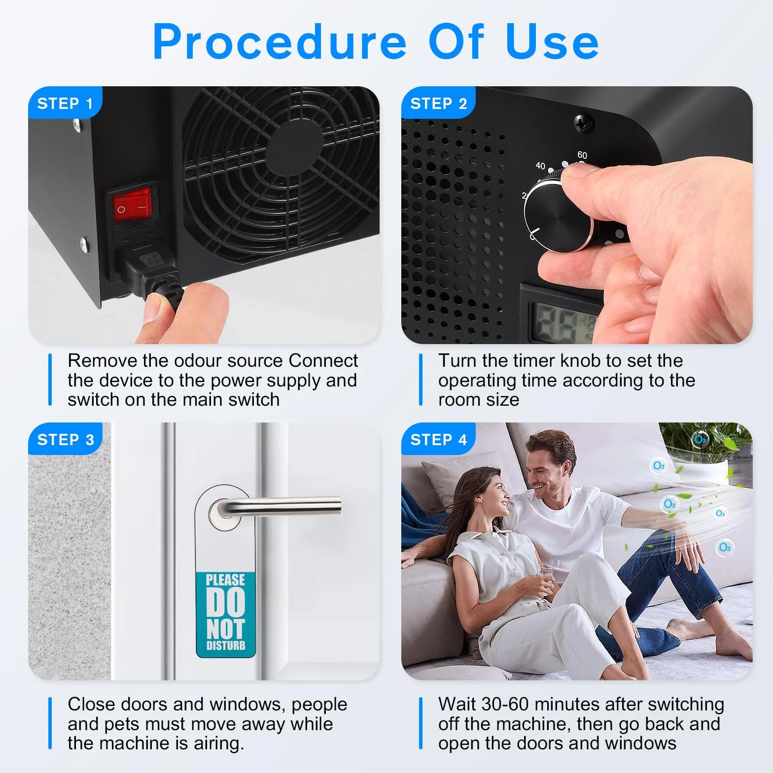 Generador de Ozono Profesional 60000 MG/h Purificador de Aire Industrial 300㎡ Máquina de Ozono con Temporizador