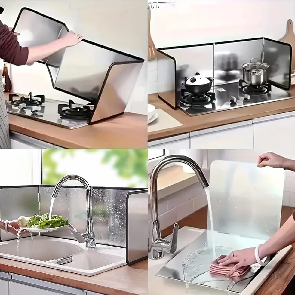 Protector Salpicaduras Cocina Plegable 4 Lados Panel Antisalpicaduras 76x29x30cm