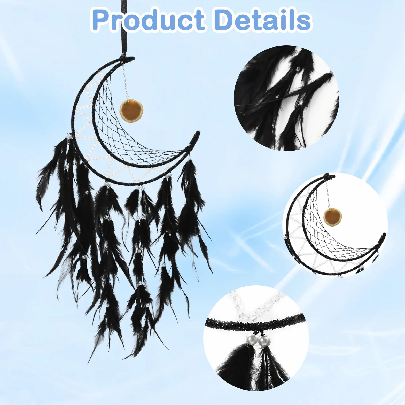 Atrapasueños de Luna Hecho a Mano para Colgar en la Pared, Estilo Bohemio, Negro