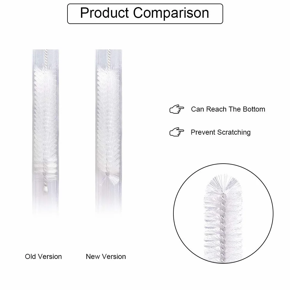 Vicloon Set de 12 Cepillos de Limpieza para Botellas, 21cm, Nylon, Tubo y Pajita - Blanco