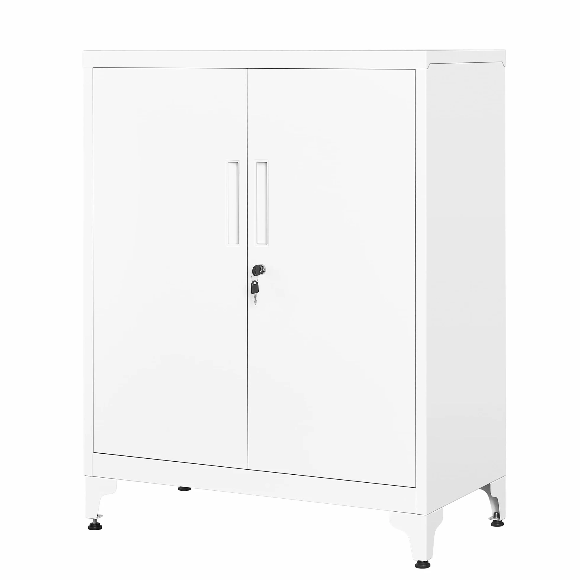 SONGMICS Archivador Oficina Armario Multifuncional 2 Puertas Cerradura Almacenamiento Acero Blanco Mate OMC013W01