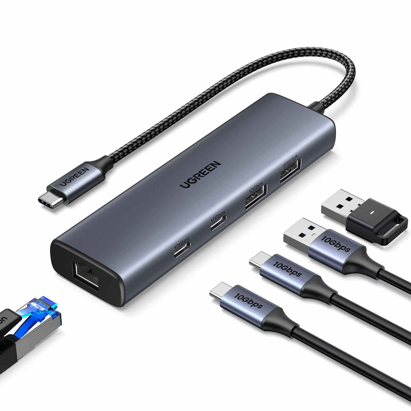 UGREEN Hub USB C a Ethernet 6 en 1 1000Mbps Adaptador LAN a Thunderbolt 3 Type C 10Gbps Compatible con iPhone 17 Pro MAX Air 16 15 MacBook Pro Air M2 iMac iPad Xiaomi Mi13 Galaxy S24 S23