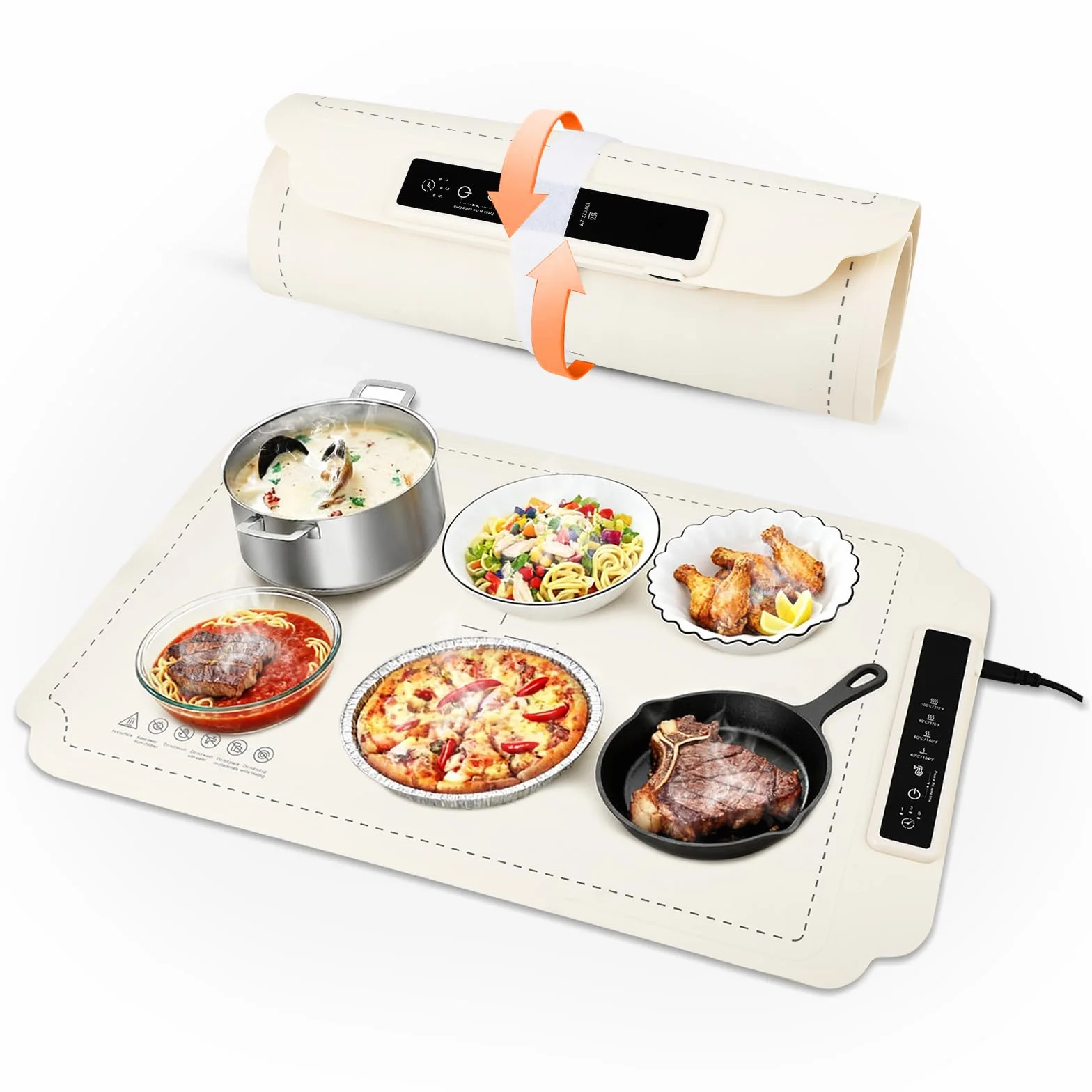 Bandeja de Calentamiento Eléctrico 60x40cm Calentador de Comida Silicona Plegable Portátil 4 Temperatura 3 Temporizadores Auto-Apago