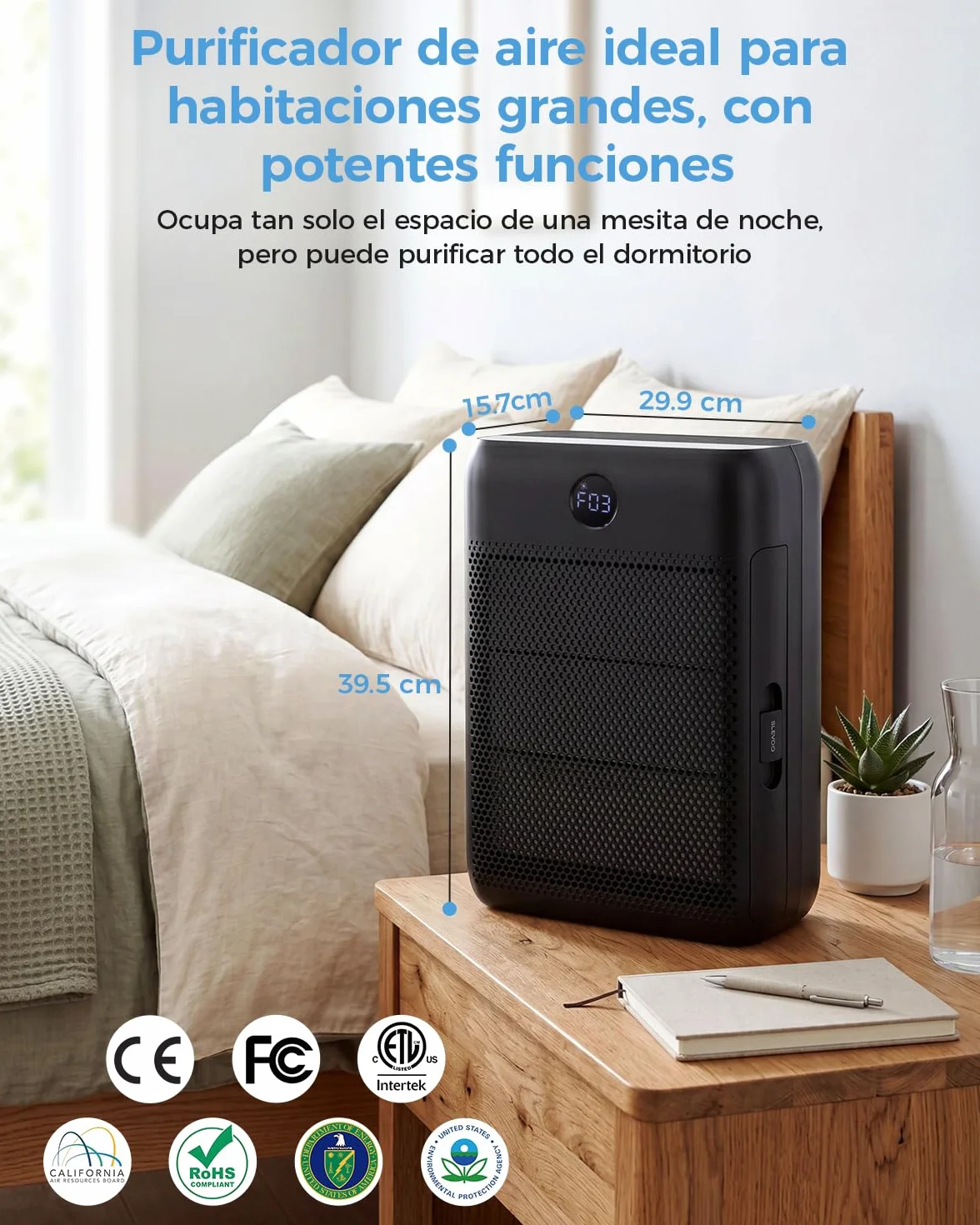 Purificador de aire H13 True HEPA 286 m² 22 dB