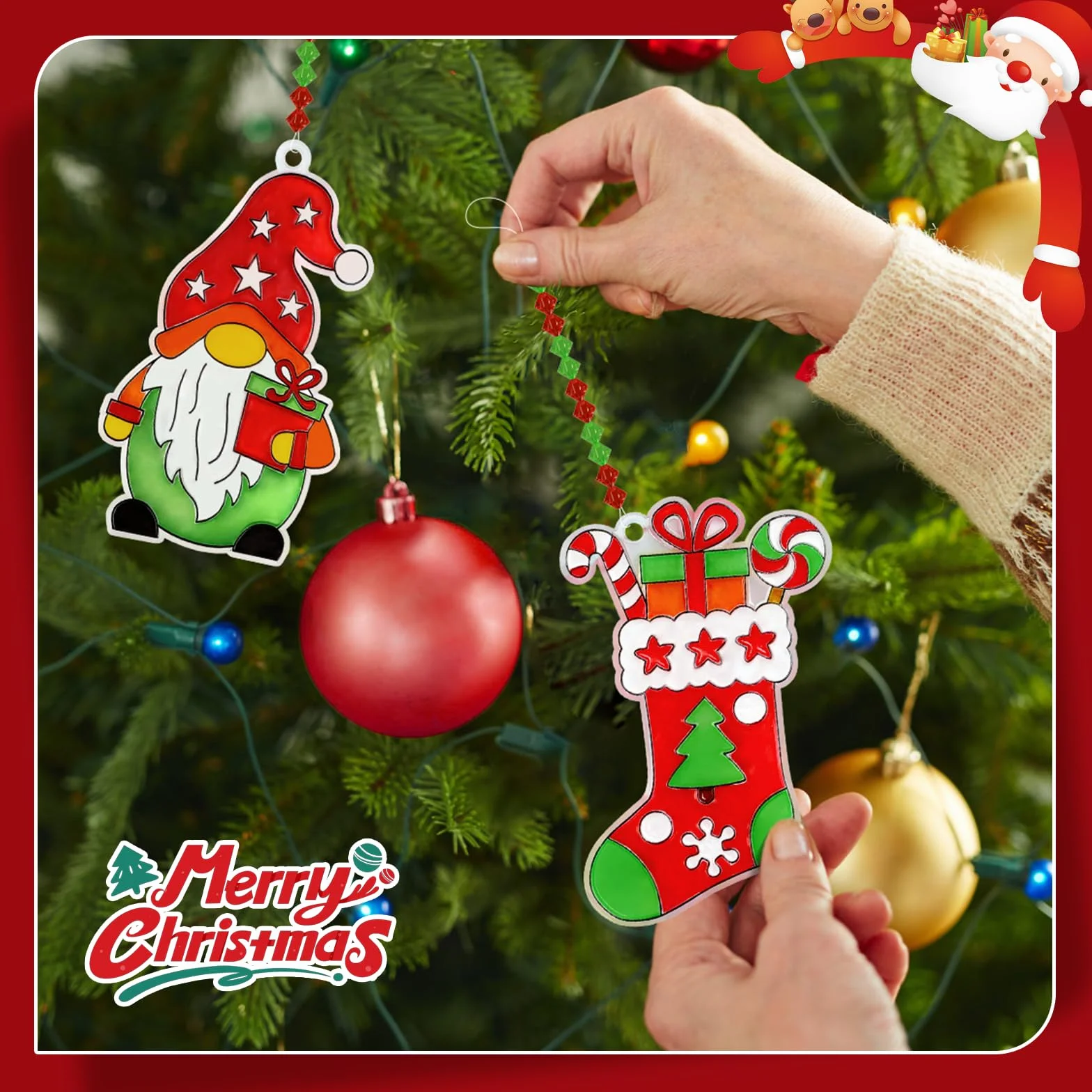 AHIKY Kits Manualidades Navidad para Niños, 24 Piezas Atrapasoles Adorno Navideño Acrílico para Pintar, DIY Ornamentos Navidad Niños, Decoración Colgante Creativa para Ventanas Regalo Artesanal