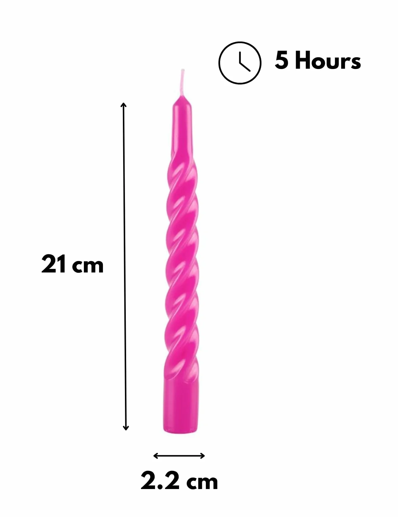 Velas lacadas tortiglione Ø 2,2 cm H. 21 cm 3 piezas Fucsia