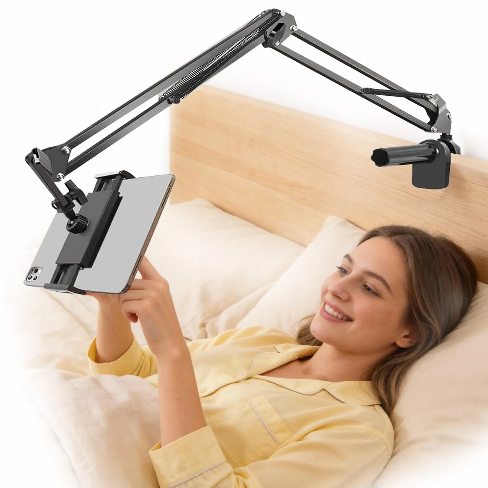 Soporte Tablet Cama, Soporte para Tablet Rotación de 360°, Apto para Teléfonos Móviles o Tabletas de 4,7 a 13 Pulgadas, Apto para Sujetar Superficies Planas con un Grosor Máximo de 6,5 cm