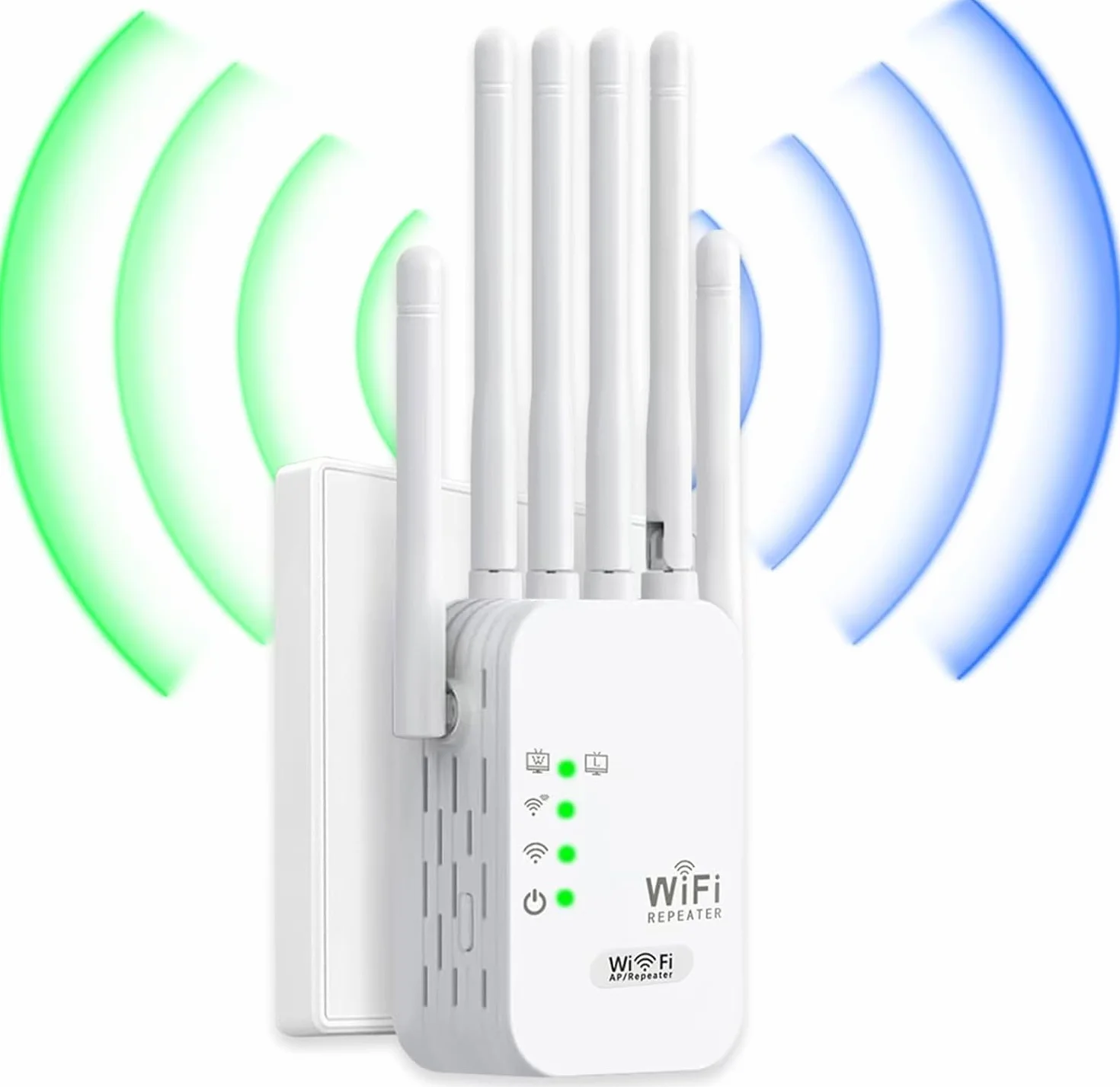 Repetidor WiFi 1200Mbps Amplificador de Señal con 6 Antenas Externas y 2 Puertos LAN, Extensor WiFi de Fácil Instalación, Ampliación de Cobertura para Hogar y Oficina