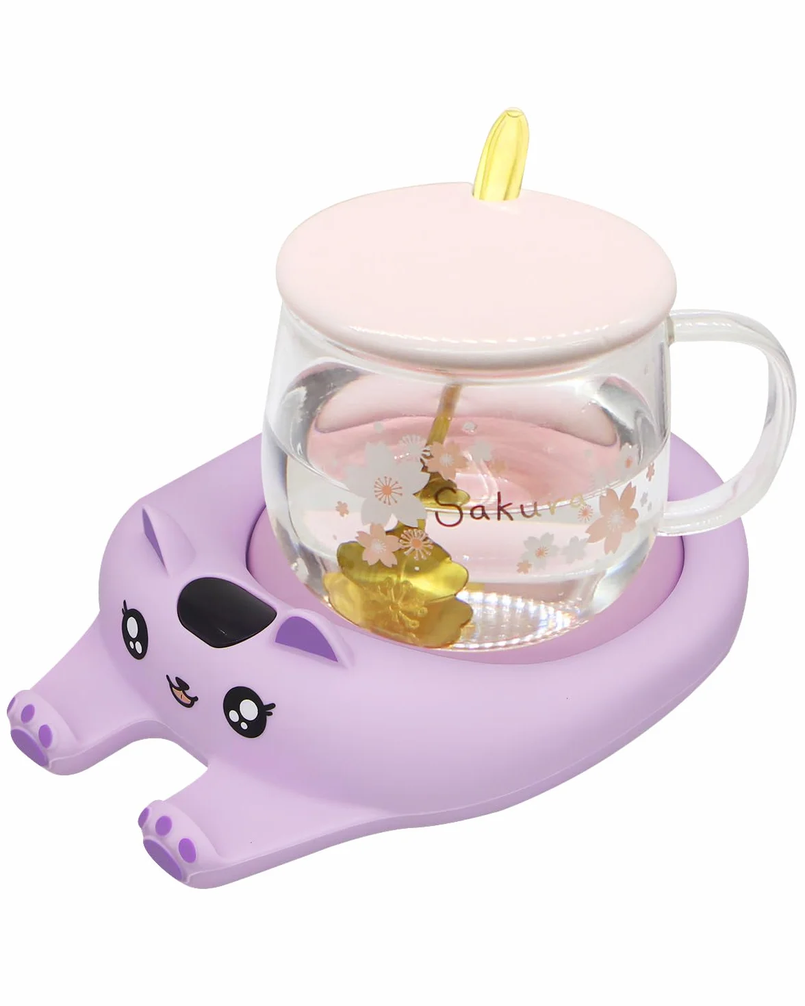 Calentador de tazas para escritorio, apagado automático, calentador de velas inteligente con 3 ajustes de temperatura, calentador de bebidas eléctrico para café, cacao, té (morado)