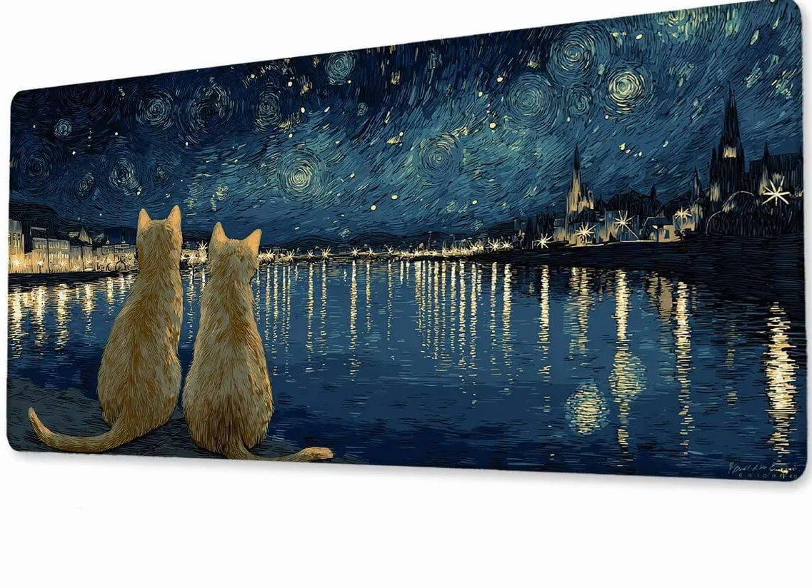 Alfombrilla Ratón XXL 600x1200x3 mm Mouse Pad Grande Gaming El Cielo Estrellado del Gato Alfombrilla Escritorio,Tapete Escritorio Bordes Cosidos, Impermeable Antideslizante Ordenador Desk Mat zj-263