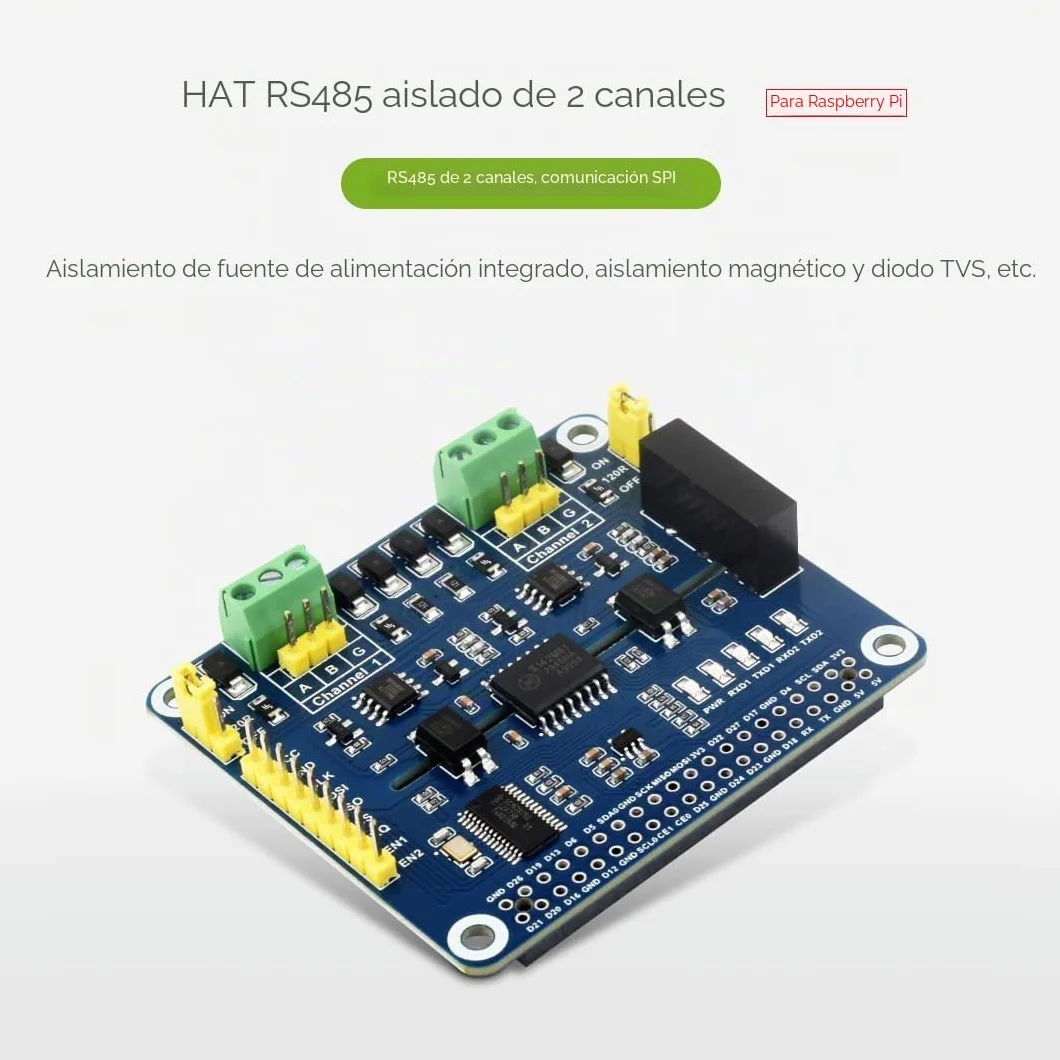 Waveshare 2-Channel Isolated RS485 Expansion Hat for Raspberry Pi SC16IS752+SP3485 Solution with Multi Onboard Protection Circuits