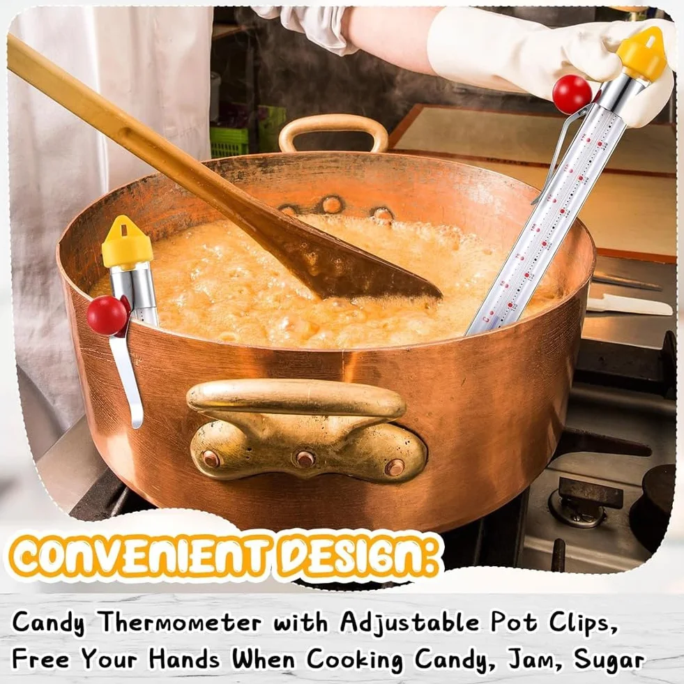 Termómetros de caramelo con clip para olla 20,3 cm, termómetro de aceite de lectura instantánea, termómetro de alimentos