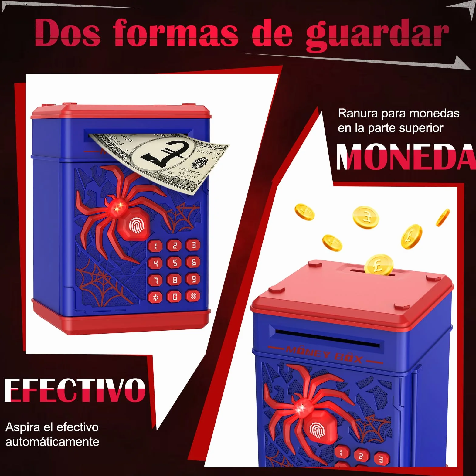Yellcetoy Hucha Electrónica para Niños, Spider Caja Fuerte con Código de Seguridad y Música, Regalos 3-7+ Años Azul