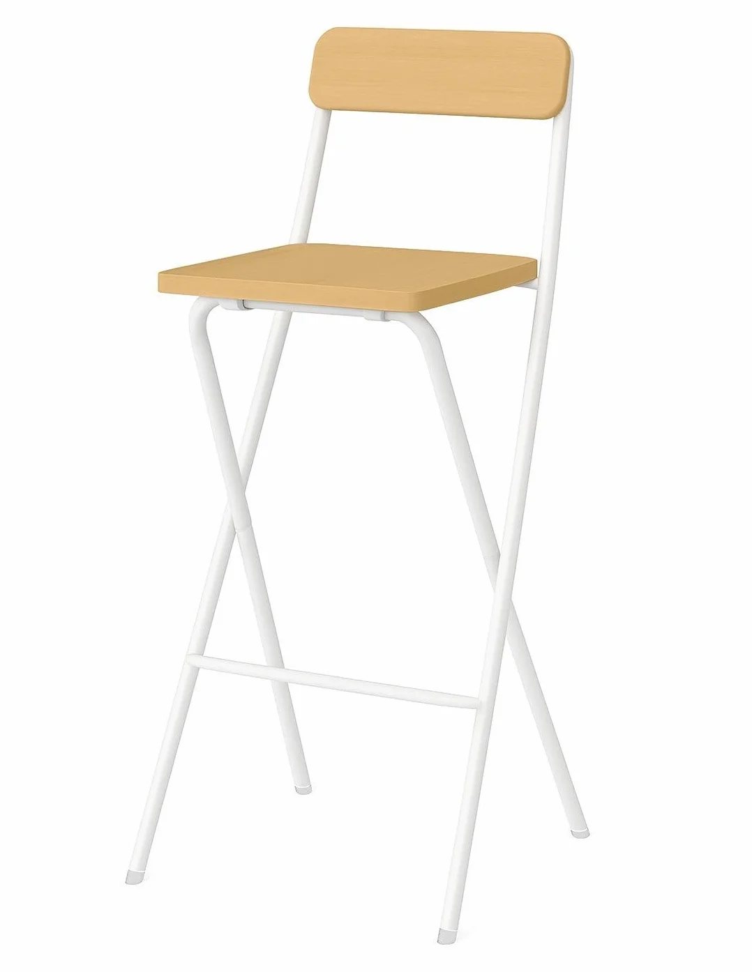 Taburete Plegable Alto de Metal Extra Grueso con Reposapies para Cocinas y Bar, Silla con Respaldo Resistente, Blanca/Haya