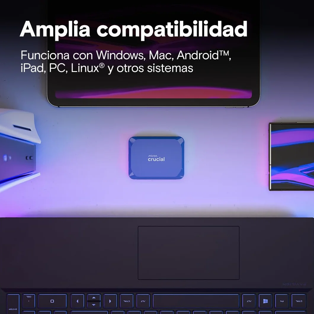 Crucial X10 2TB SSD Externo Portátil, hasta 2100MB/s, USB-C 3.2 Gen2, Clasificación IP65 de resistencia al agua y al polvo, Disco Duro Sólido Externo, Azul Mate - CT2000X10SSD9-02