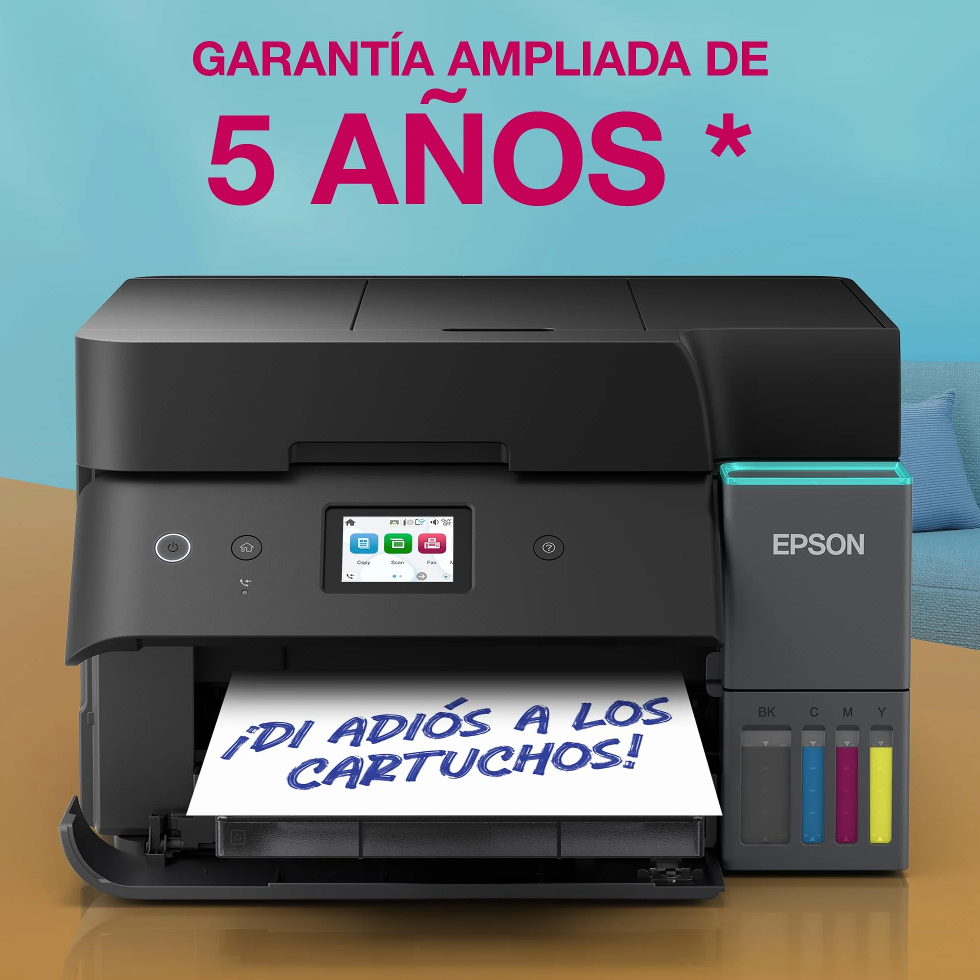 Epson EcoTank ET-4950 Impresora de Depósito de Tinta | Teletrabajo | Wi-Fi, Ethernet | A4 | Doble Cara | Imprime, Copia, Escanea, Fax | Pantalla Táctil 6,1cm | ADF | Tinta Incluida Para 3 Años