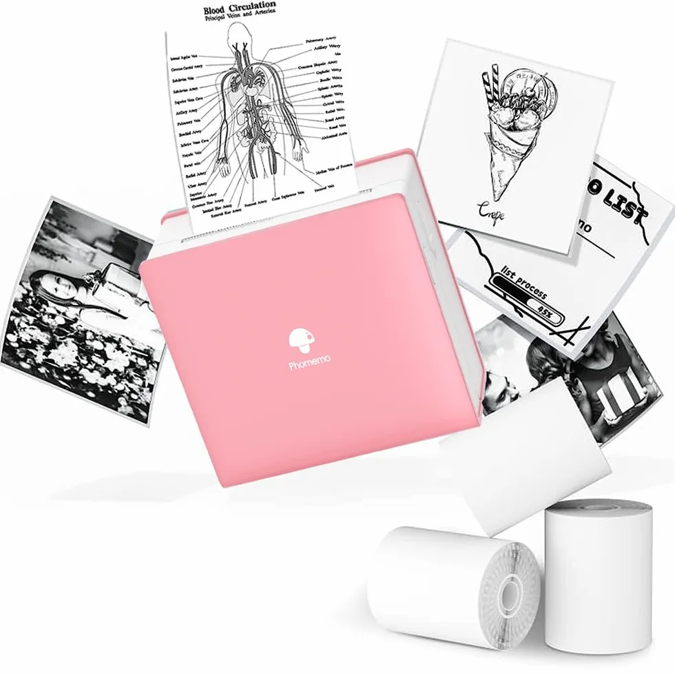 Phomemo M02 - Impresora térmica con 3 Rollos de Papel incluidos, compacta Impresora de Bolsillo inalámbrica para Viajes, Compatible con Android iPhone y iPad para Journal Children Daily Plan, Rosa