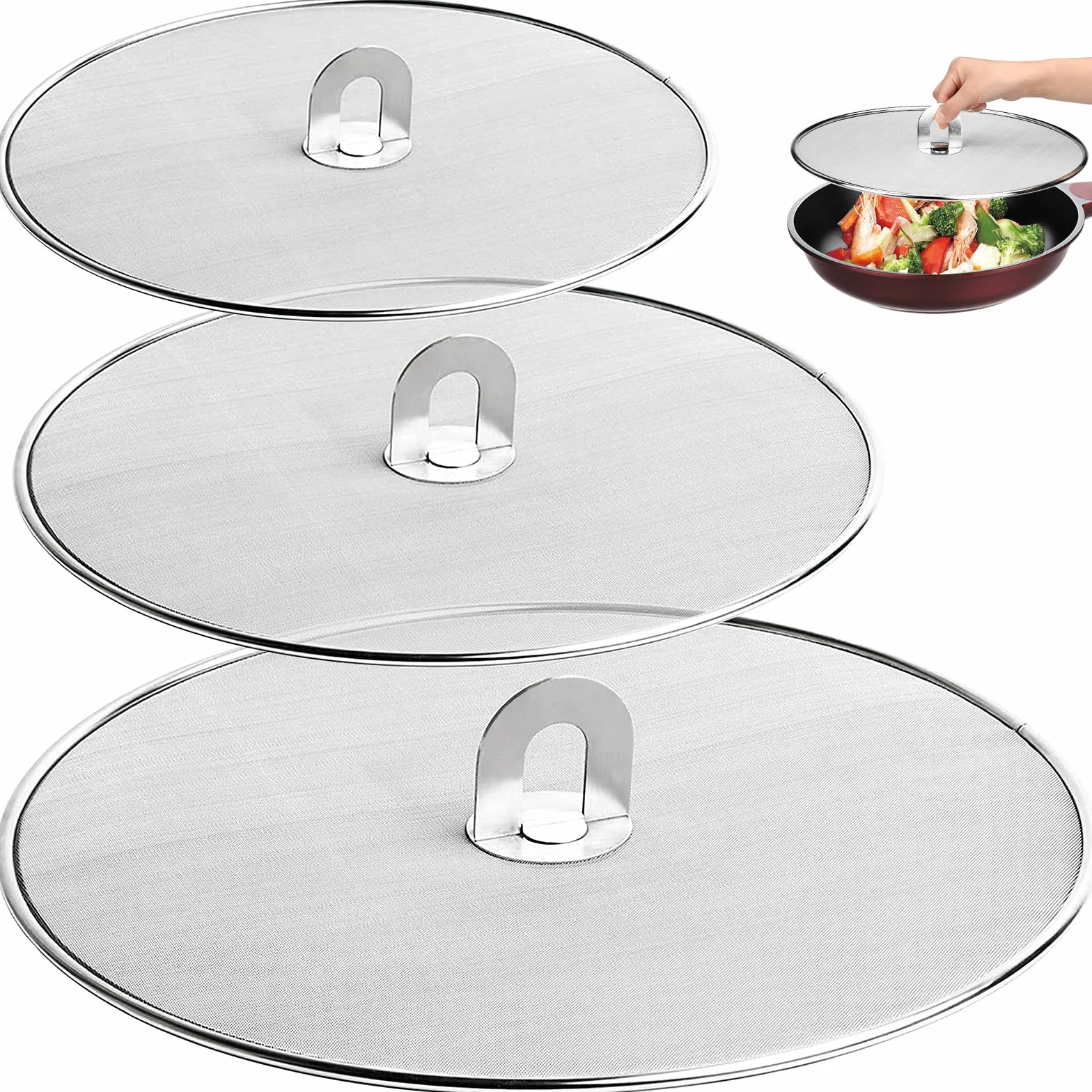Protector Salpicaduras de Acero Inoxidable 33cm 29cm 25cm Tapa Antisalpicaduras Cocina