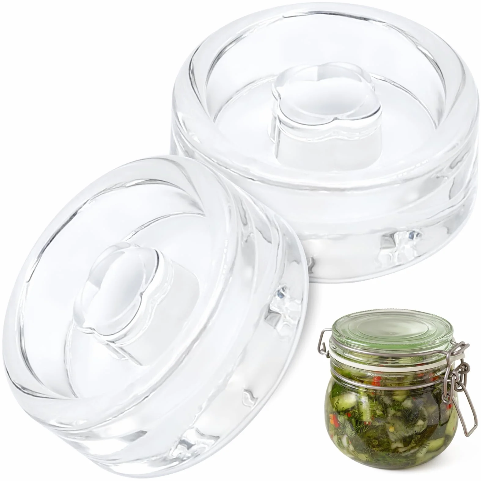 2 Pesos de Fermentación de Vidrio, Tarros de Fermentación de Boca Ancha de 7 cm para Eliminar el Exceso de Salmuera para Fermentar Encurtidos Chucrut