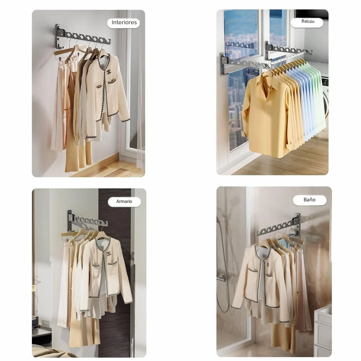 Percha Plegable de Aleación de Aluminio, Gancho de Pared para Ropa, Blanco