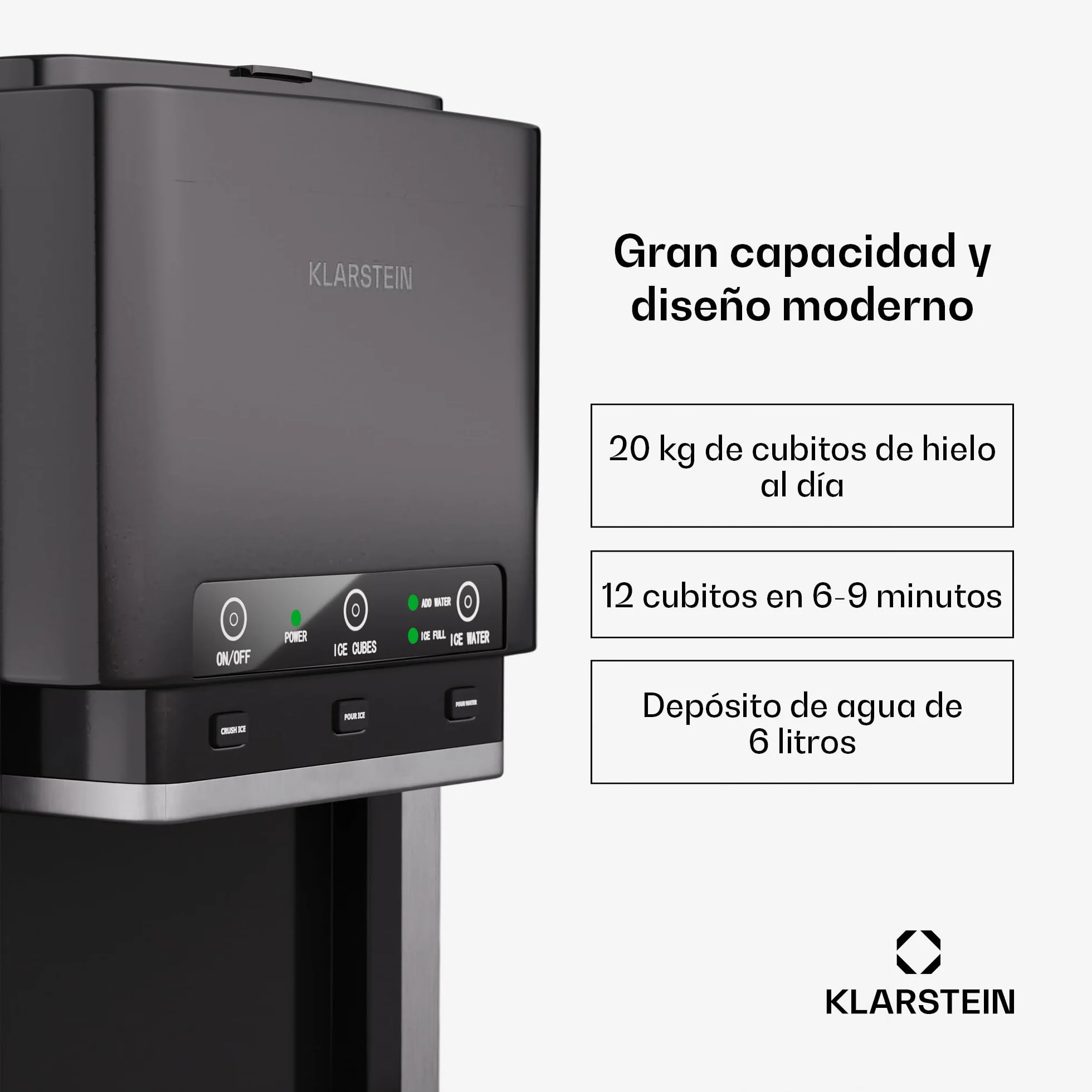 Klarstein ArcticBlend 3en1 máquina de hielo 20 kg/24h acero inoxidable negro