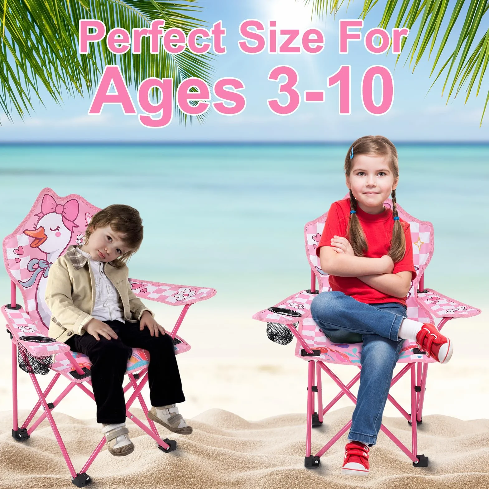 Silla de camping para niños plegable con soporte para bebidas diseño cisne jardín portátil