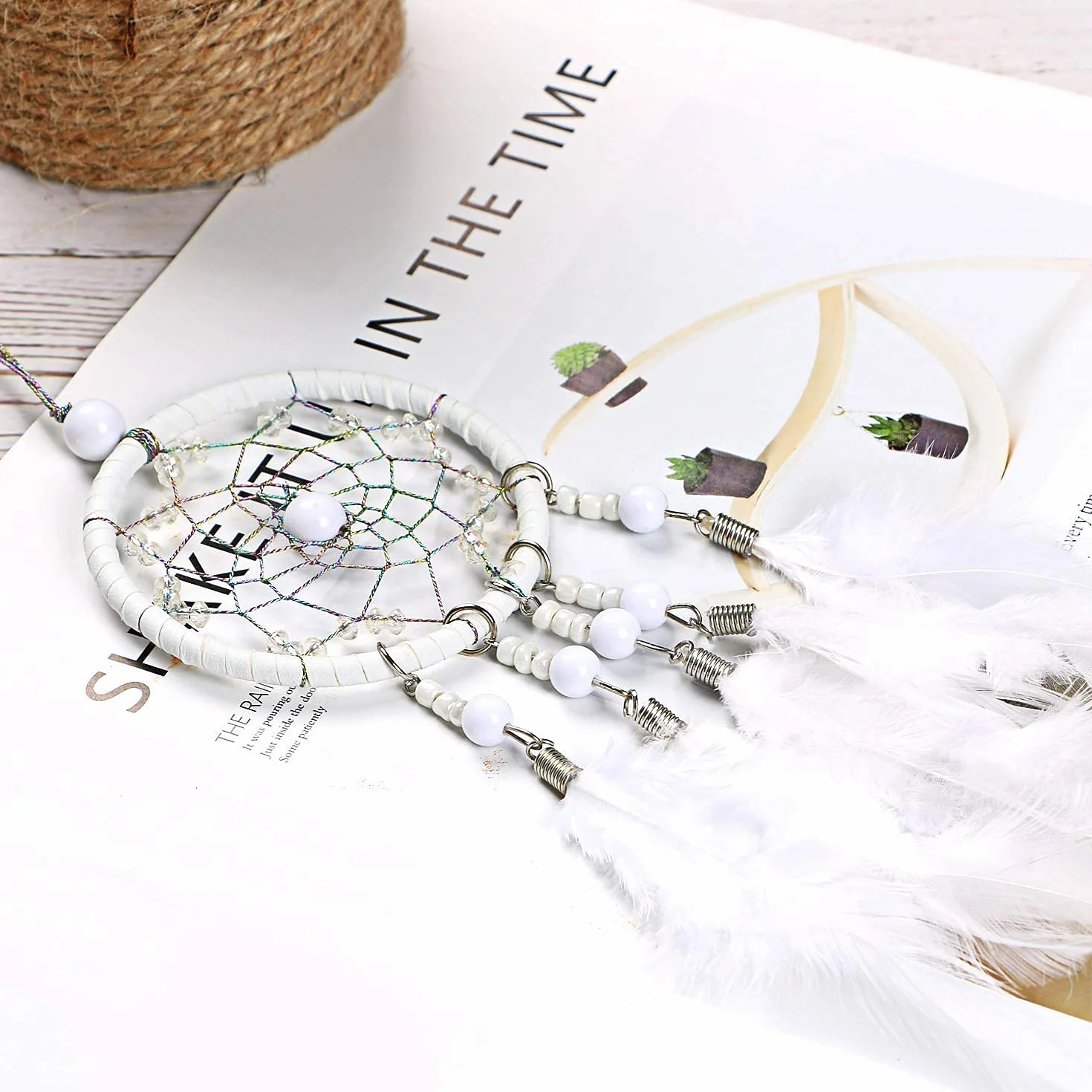 Atrapasueños Hecho a Mano Colgante para Coche Adorno Espejo Retrovisor Boho (Blanco)