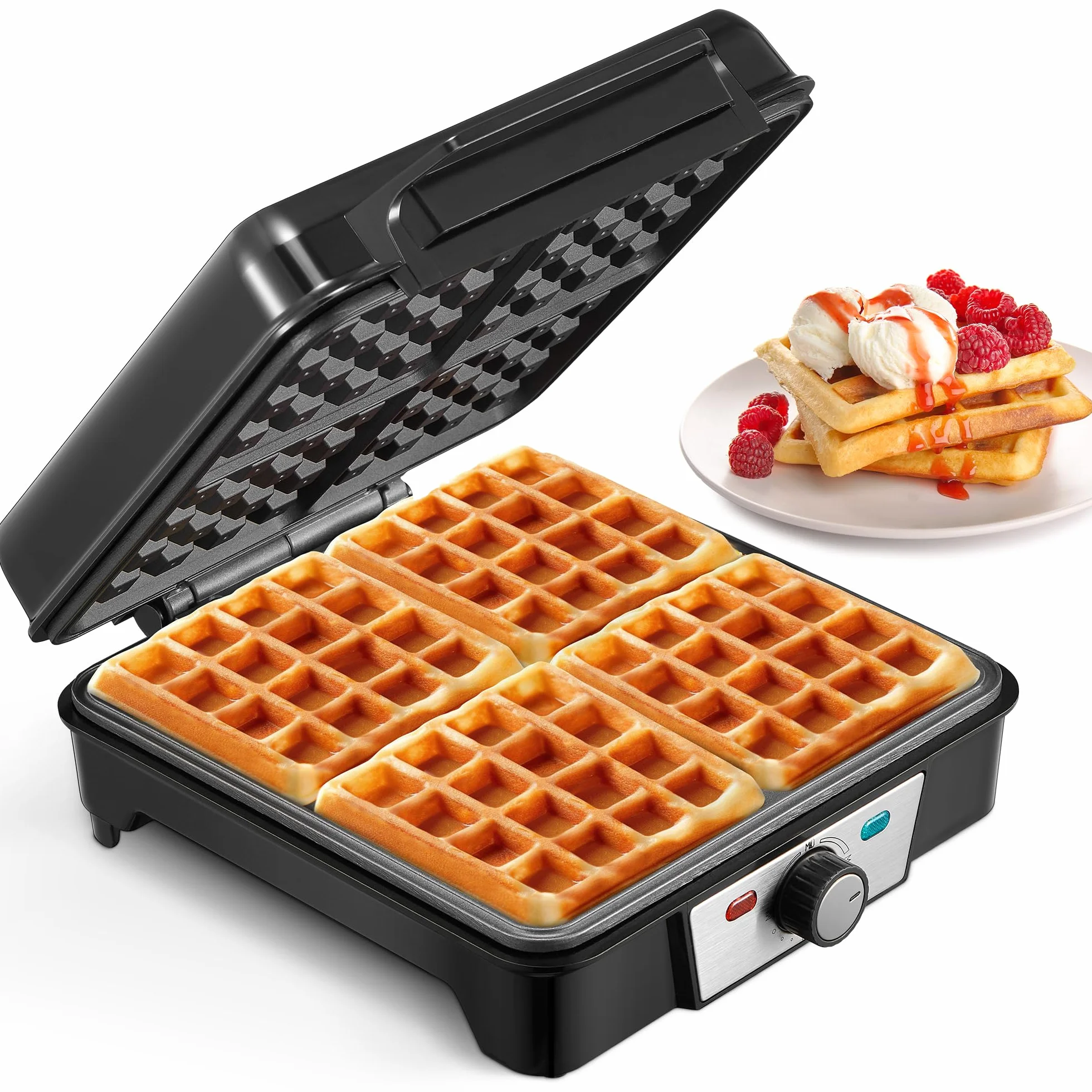 VINATO Waffle Maker, Gofrera, Máquina de Gofres Cuadrada de 4 Rebanadas, 1200W