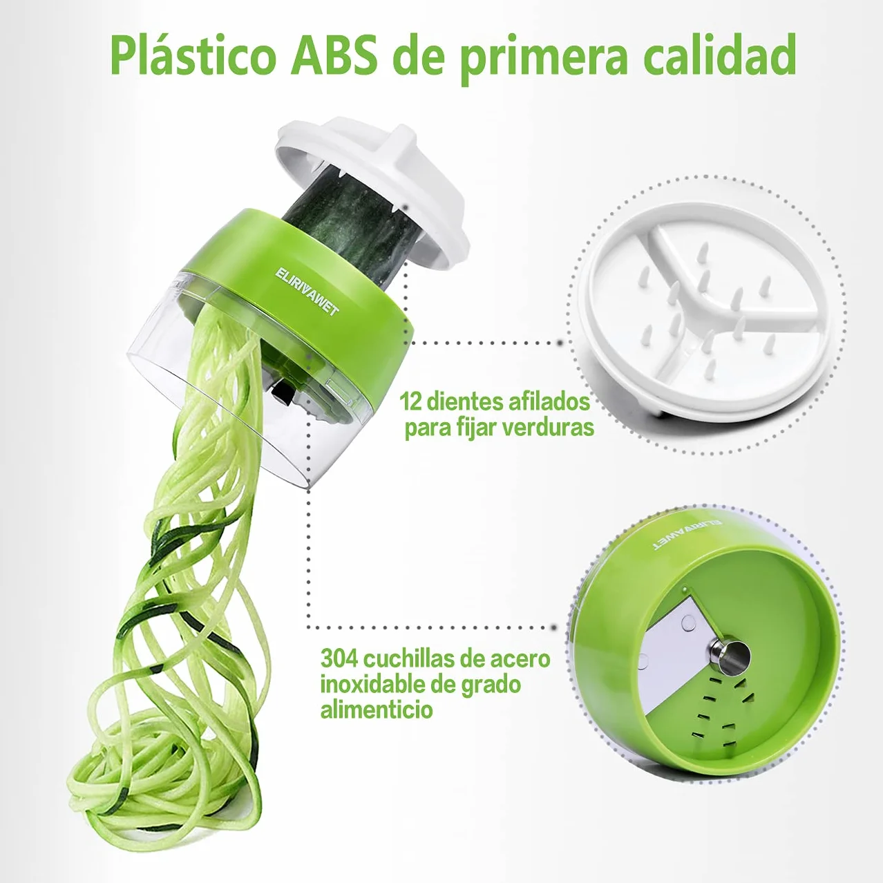 Cortador de Verdura 4 en 1 Rallador Espiralizador Manual