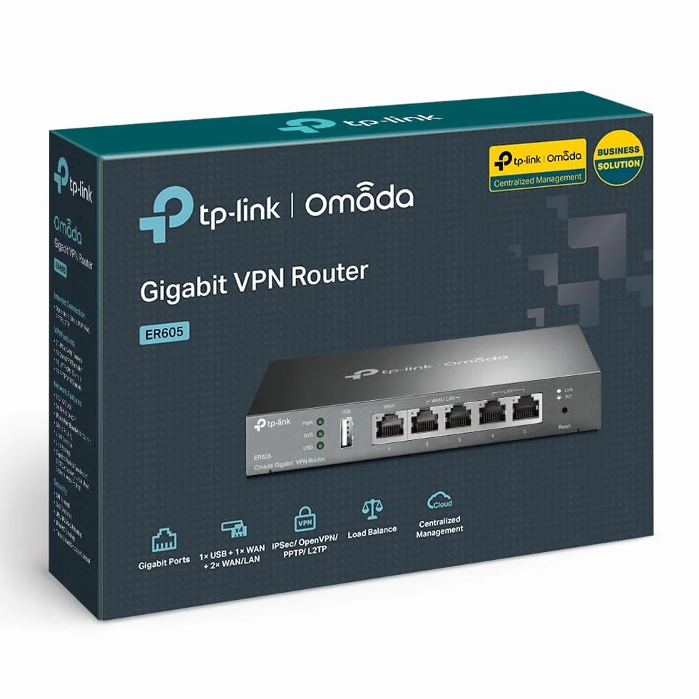 TP-Link TL-R605 - VPN Router Gigabit, Multi-WAN Load Balance, 5-Port, Business Firewall, Omada SDN, OpenVPN, IPsec, QoS, VLAN, Secure Enterprise Gateway